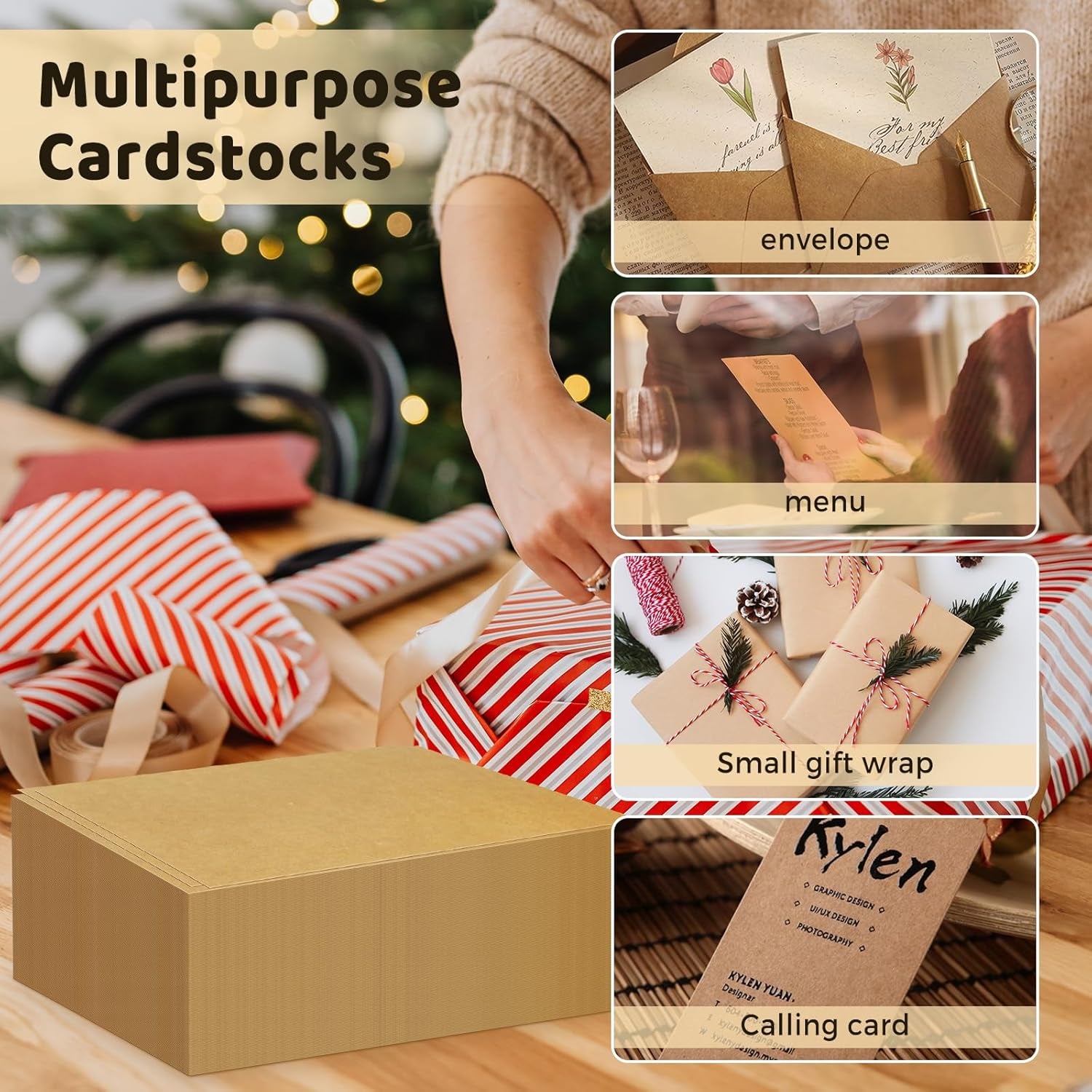 200 Sheets Brown Kraft Cardstocks, Letter Size Thick Paper Cover Card Stock Printer Paper for Craft Scrapbooking, DIY Cards Making, 8.5&quot; X 11&quot; (Brown)