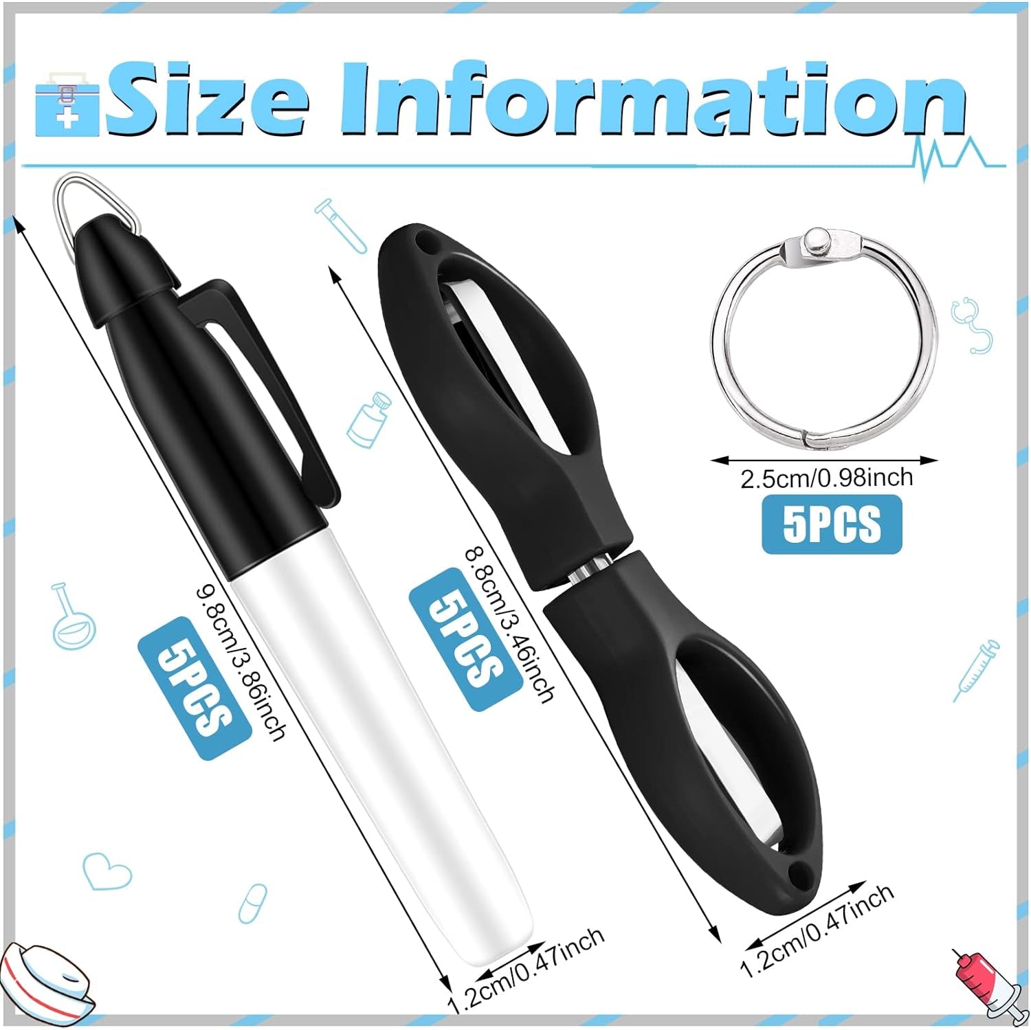 15 Pieces Folding Safety Scissors for Nurse Plastic Handle Mini Folding Scissors Nurse Pen Set Permanent Markers Fine Point Nurse Pen Pack Silver Ring Foldable Keychain Scissors (Assorted Color)