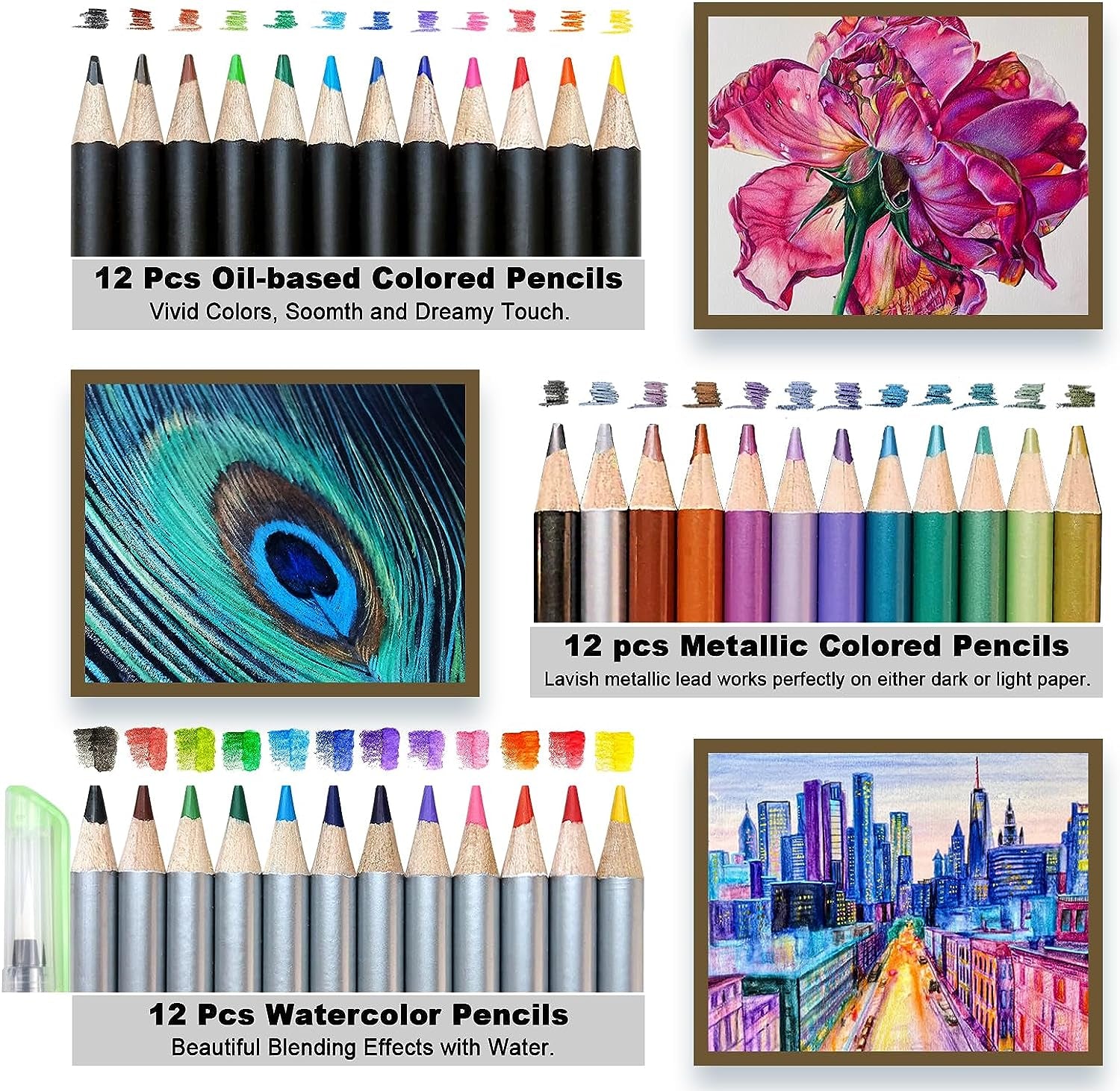 72 Pack Drawing Sketching Set with 8X11" Sketchbook | Pro Art Supplies Kit for Artist Adults Teens Beginner | Graphite Charcoal, Watercolor & Metallic Colored Pencils in Gift Case.