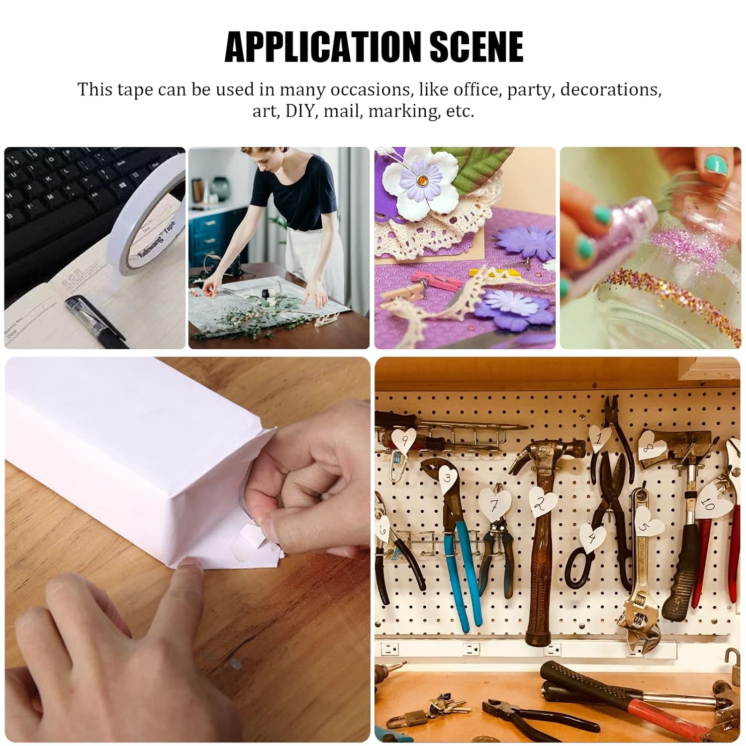 Double Sided Tape for Crafts, Double-Sided Tape for Arts, Scrapbook Supplies, Photography, Gifts Box, Scrapbooking, Card Making, Paper Backing, Tear-By-Hand, 6 Roll Heavy Duty Multi-Size Adhesive Tape