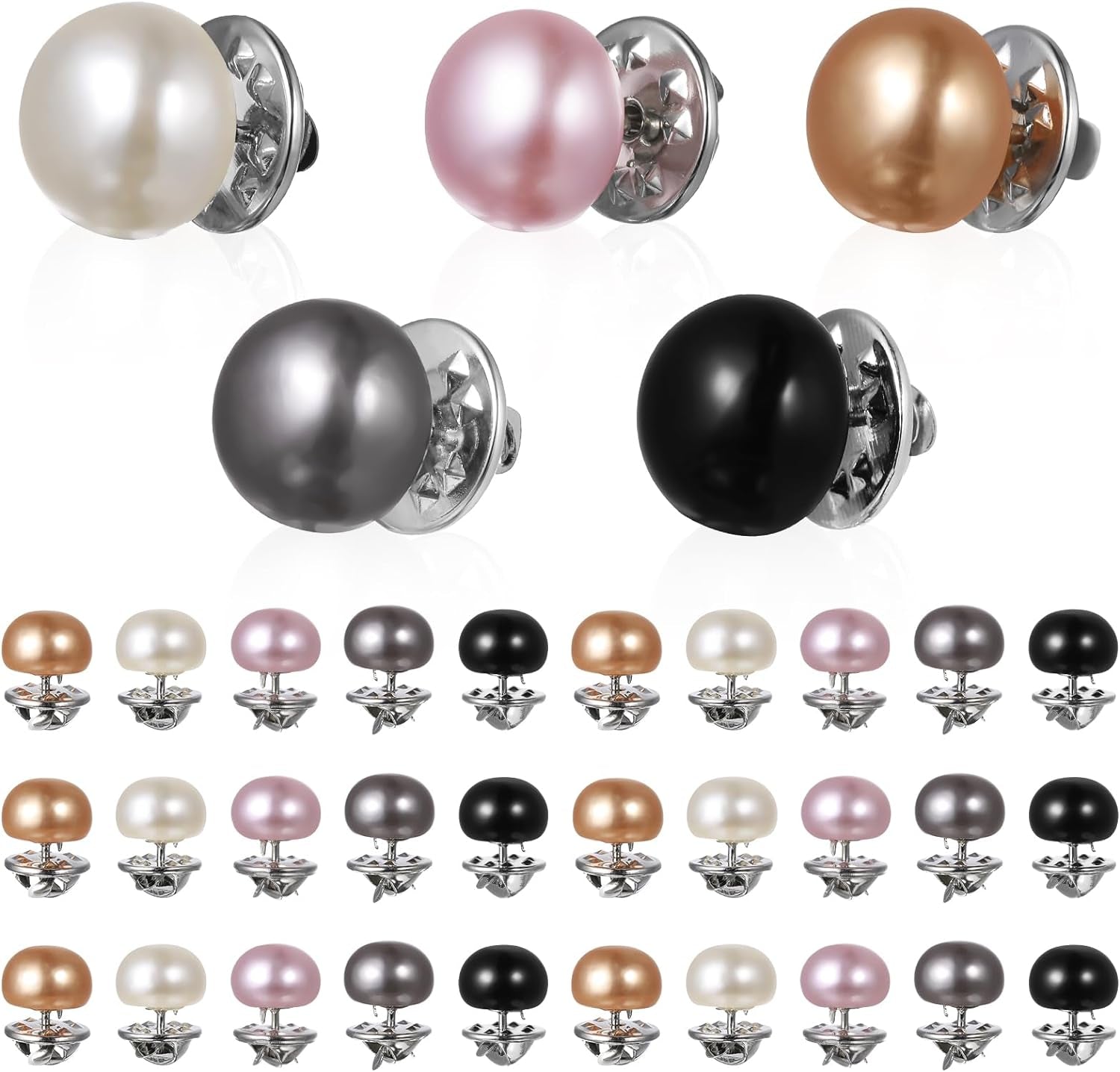 Women Shirt Brooch Pins: 25Pcs Pearl Cover up Button Pin Safety Brooch Buttons - No Sew Metal Tie Tacks Clips for Clothing Dress Supplies Decoration