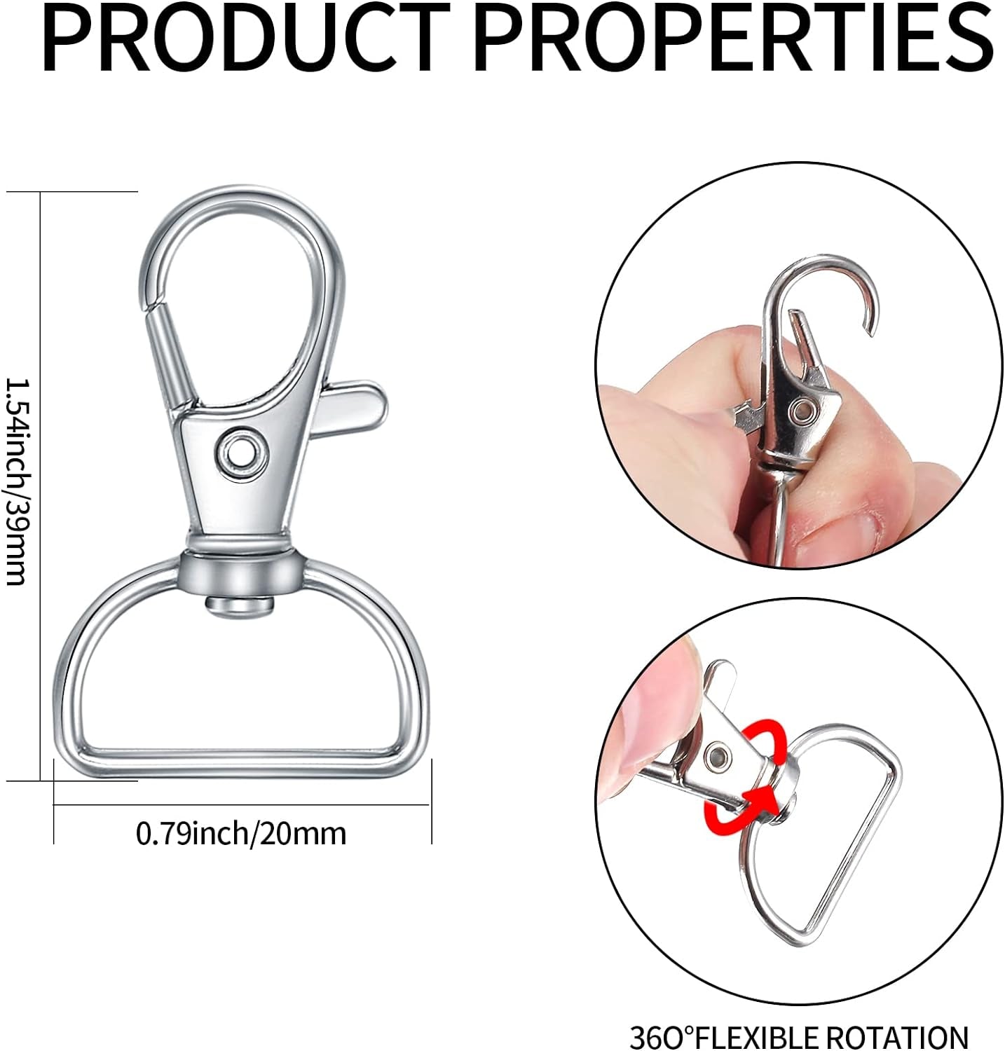 -50 Pcs Keychain Clips,Swivel Clasps Lanyard Snap Hooks,Keychain Hook, Key Chain Rings,Lobster Claw Clasps,D Ring Keychain Clasps,Key Chain Clip Hooks for Purse Hardware Sewing Craft Keychains