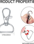 -50 Pcs Keychain Clips,Swivel Clasps Lanyard Snap Hooks,Keychain Hook, Key Chain Rings,Lobster Claw Clasps,D Ring Keychain Clasps,Key Chain Clip Hooks for Purse Hardware Sewing Craft Keychains