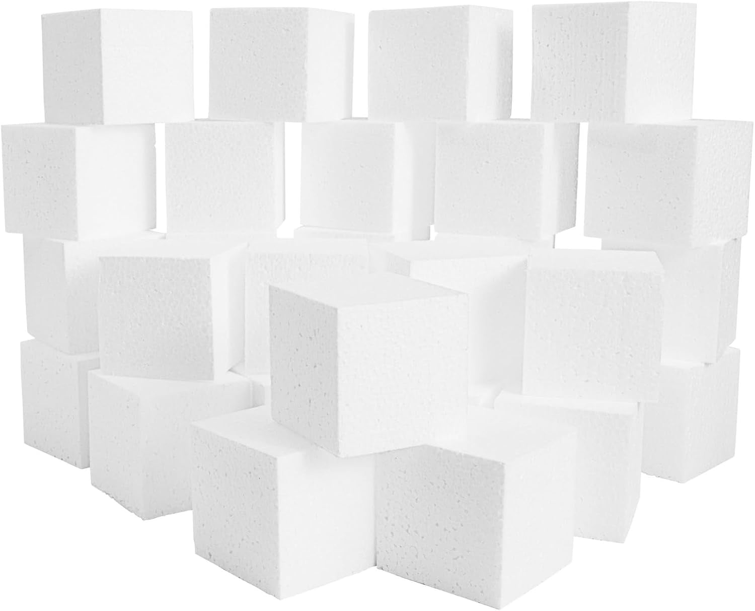 30 Pack Foam Craft Blocks for Modeling, 3 Inch Mini Square Cubes for Sculpting, School Projects (White Polystrene)