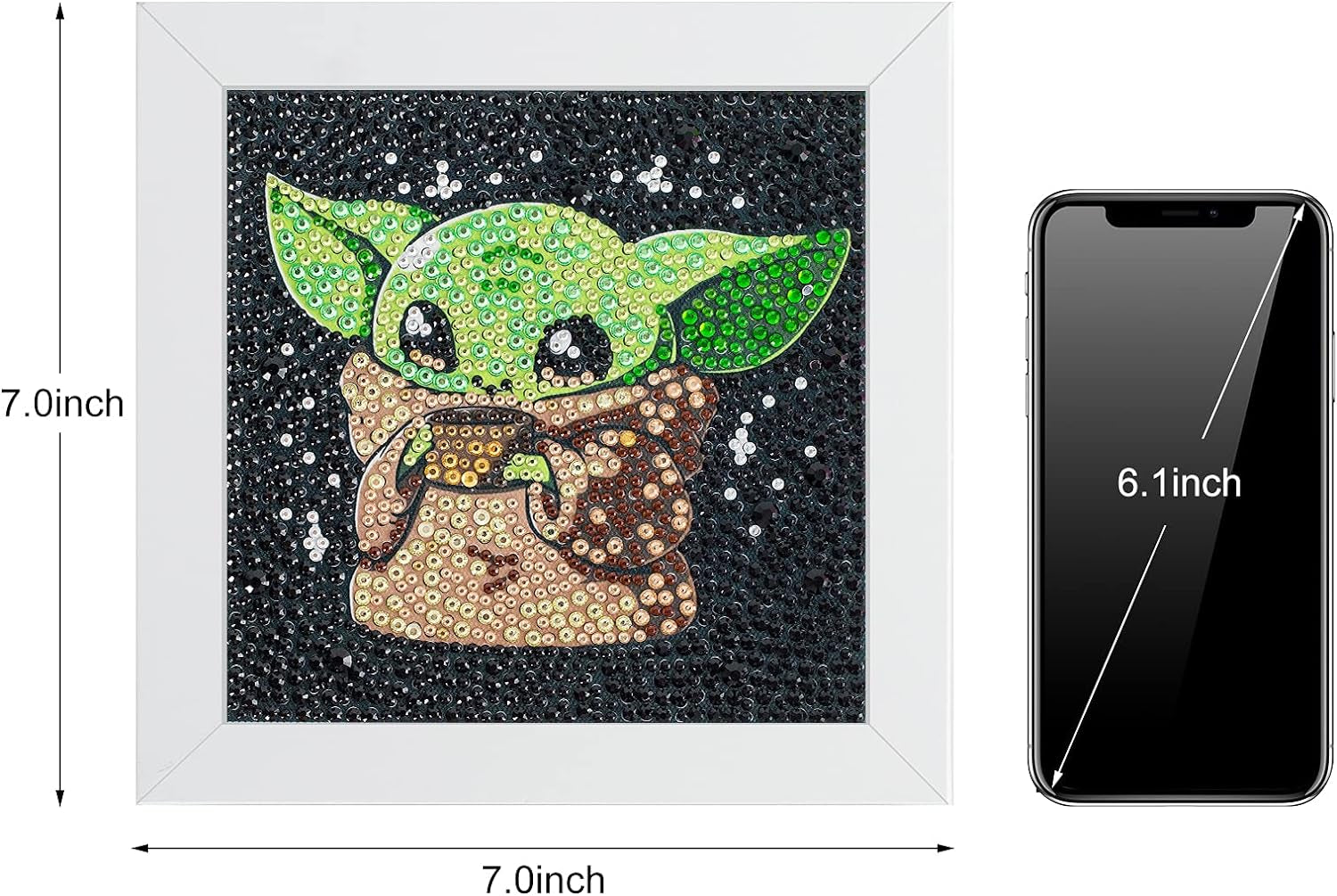 5D Diamond Painting Kit for Kids with Wooden Frame Easy Small Anime Diamond Painting Full Drill Diamond Art Gem Painting for Beginners 7X7 Inch (Baby Yoda)