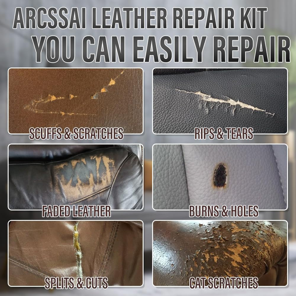 Black Leather Repair Kit for Car Interior, Leather Seat Repair Kit for Cars, Vinyl Repair Kit Repairs Tears &amp; Burn Holes from Furniture, Jacket, Chair, Sofa and Purse, with Color Matching Guide