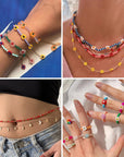 6480Pcs Glass Seed Beads 4Mm Bracelet Beads for Jewelry Making Kit, Small Waist Craft Beads, 260Pcs Alphabet Letter Beads with Elastic String Cords and Charms