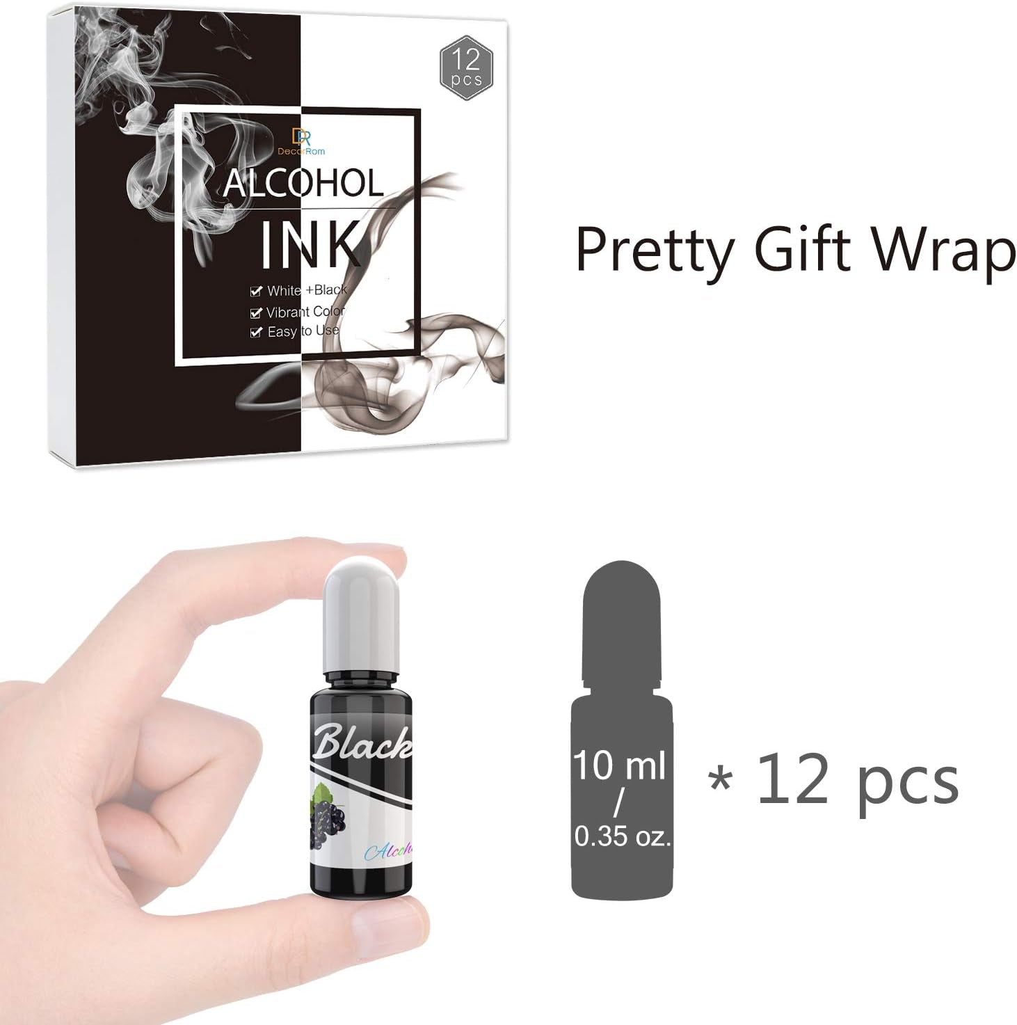 White &amp; Black Alcohol Ink Set - 4 Ounce White and Black Alcohol-Based Inks for Resin Petri Dish Making, Epoxy Resin Painting, Yupo Paper - Alcohol Paint Color Dye for Resin Art, Tumbler - 60Ml Each