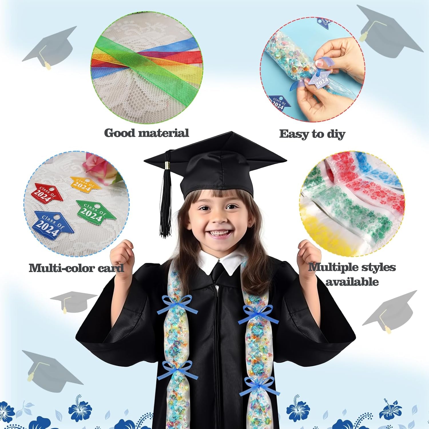 36 Set Graduation Candy Lei Making Kit,Class of 2024 Graduation Hawaiian Candy Lei Bags,Candy Lei Tubing Kit Gift Ribbon Present for Graduation Party Supplies