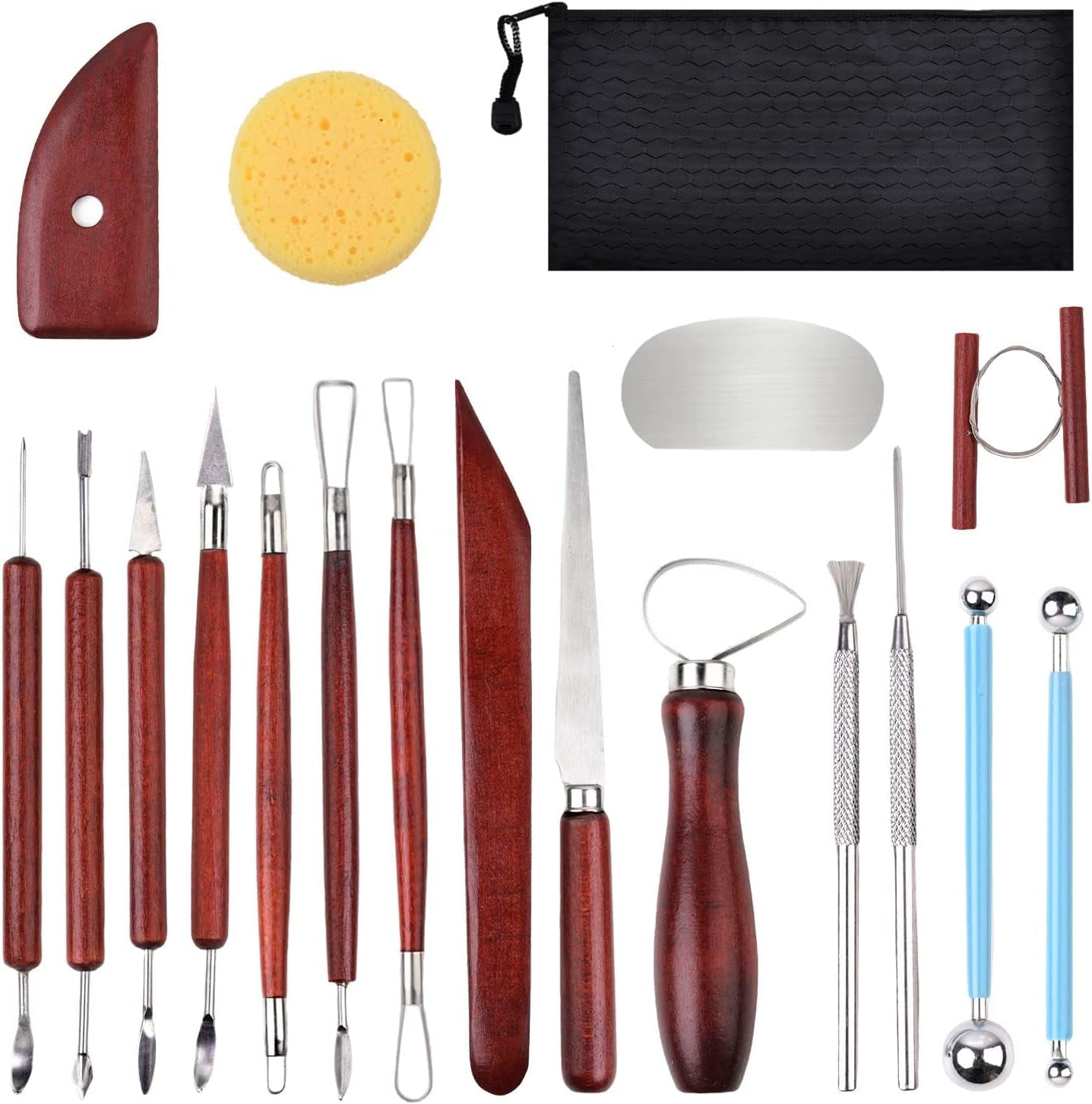 18PCS Clay Sculpting Tools, Basic Clay Pottery Carving Tool Kit with Wooden Handles and Tool Bag