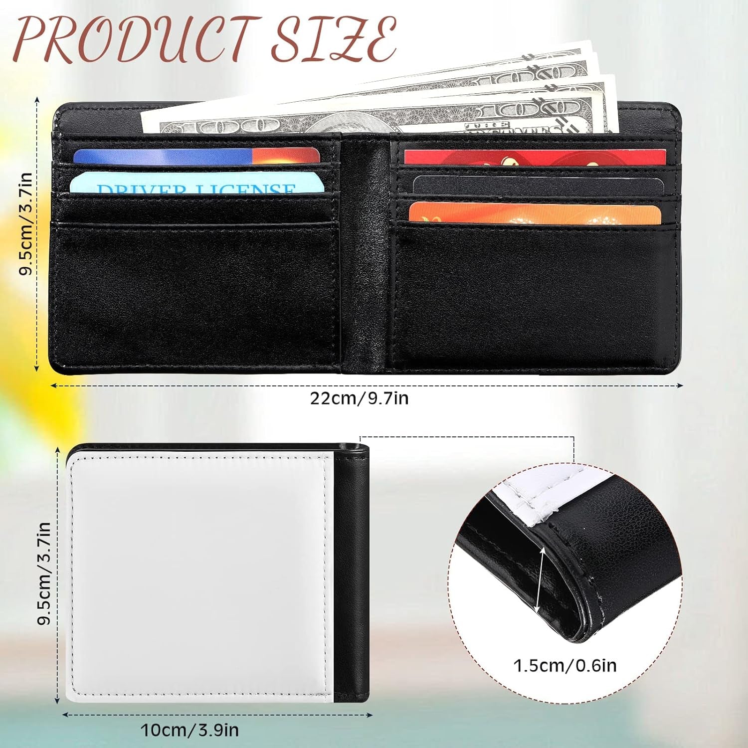 4 Pieces Sublimation Wallet Blank Heat Transfer Wallet Blank Sublimation Wallet DIY Wallet Slim Men Compact PU Leather Wallets with ID Windows and Card Slots for Travel Work Graduation