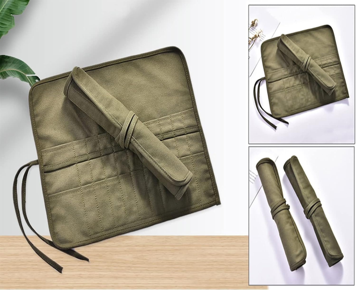 2 Sets Paint Brush Holder, 22 Slots Paint Brush Storage for Acrylic Oil Watercolor Gouache Artist Paint Brush Roll Canvas Pouch, Holds 100 Brushes