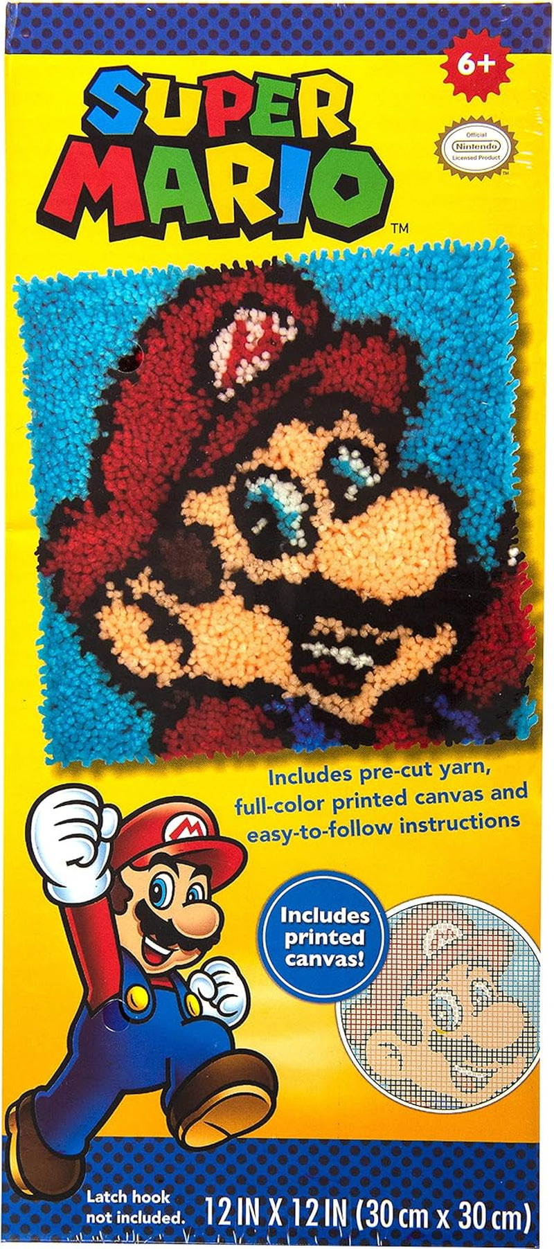 72-75279 Nintendo'S Super Mario Brothers Latch Hook Kit for Beginners, 12" X 12", Multicolor