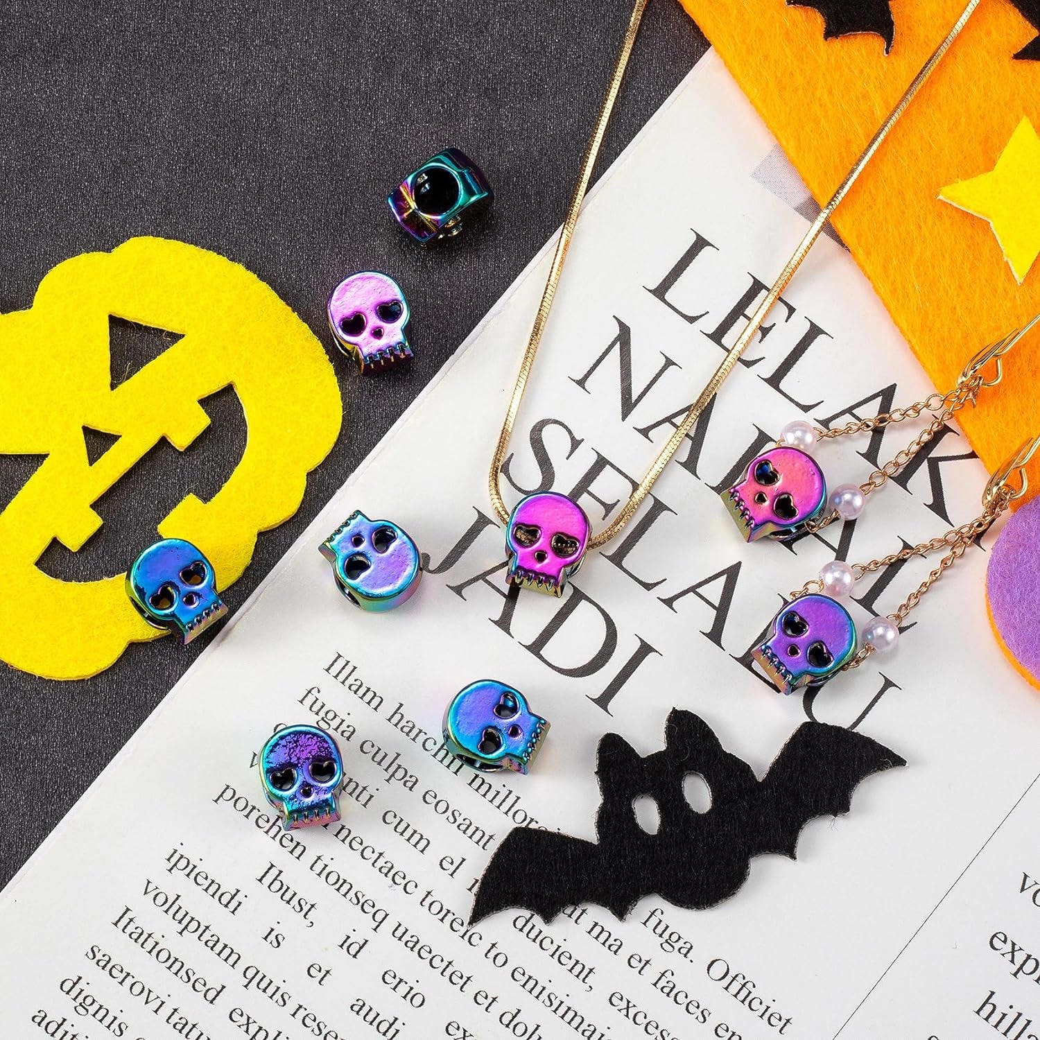 20Pcs 0.41 Inch Colorful Skull Beads Macroporous Metal Spacer Beads Small Skeleton Wedding Prom Halloween Birthday Charm for Jewelry Bracelet Necklace Earring Making DIY Craft Women