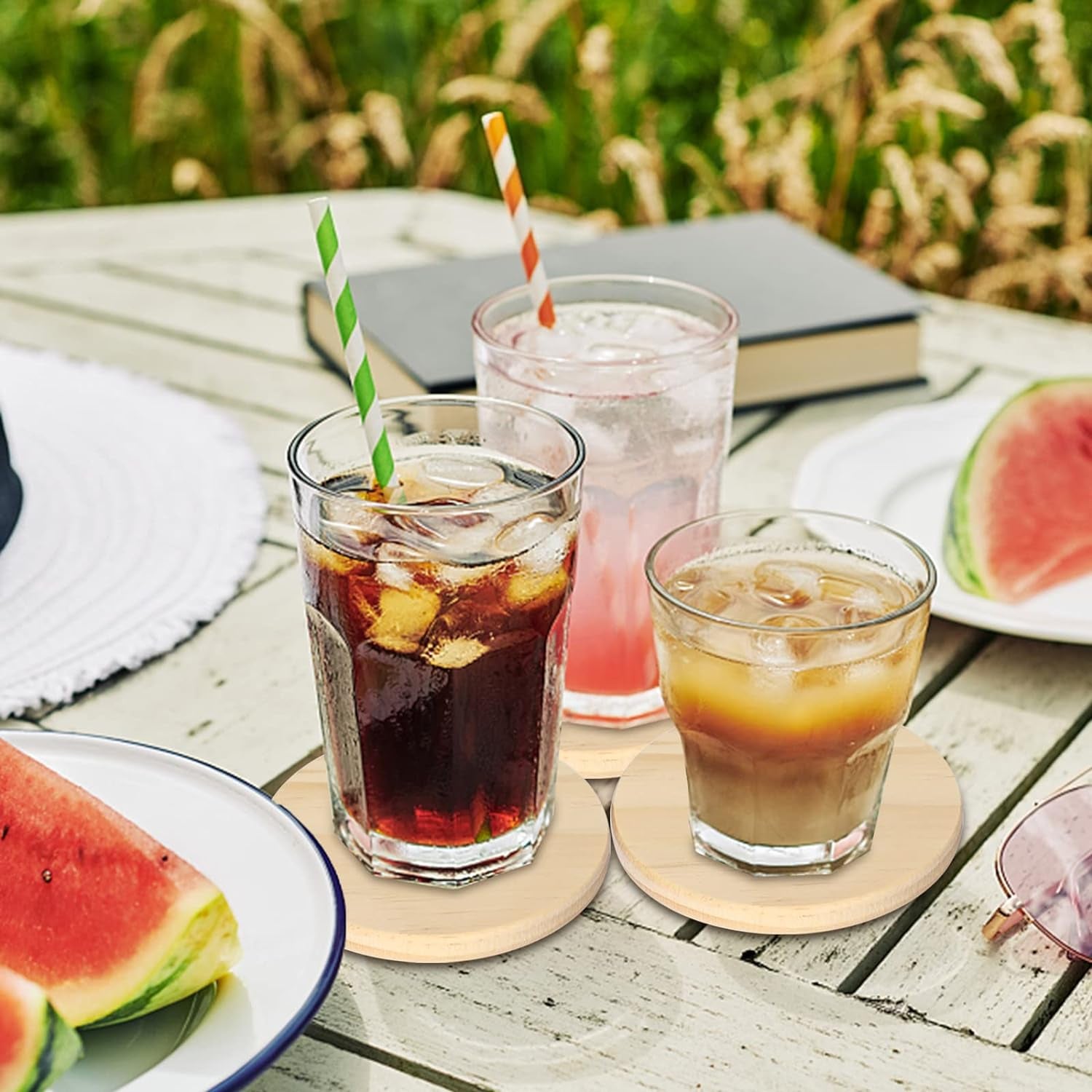 30 Pieces Unfinished Wood Coasters, 4 Inch round Blank Wooden Coasters for Crafts with Non-Slip Silicon Dots for DIY Stained Painting Wood Engraving Home Decoration