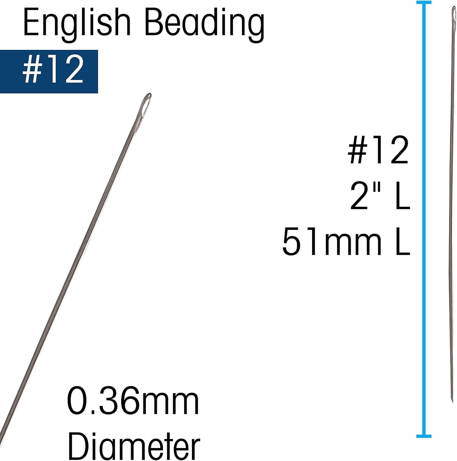 English Beading Needles, Size 12, 4 Needles per Card, Made in England, Use for Loom Weaving Beadwork, Off-Loom Stitching and Jewelry Making with Seed Beads