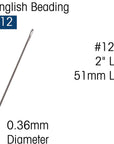 English Beading Needles, Size 12, 4 Needles per Card, Made in England, Use for Loom Weaving Beadwork, Off-Loom Stitching and Jewelry Making with Seed Beads