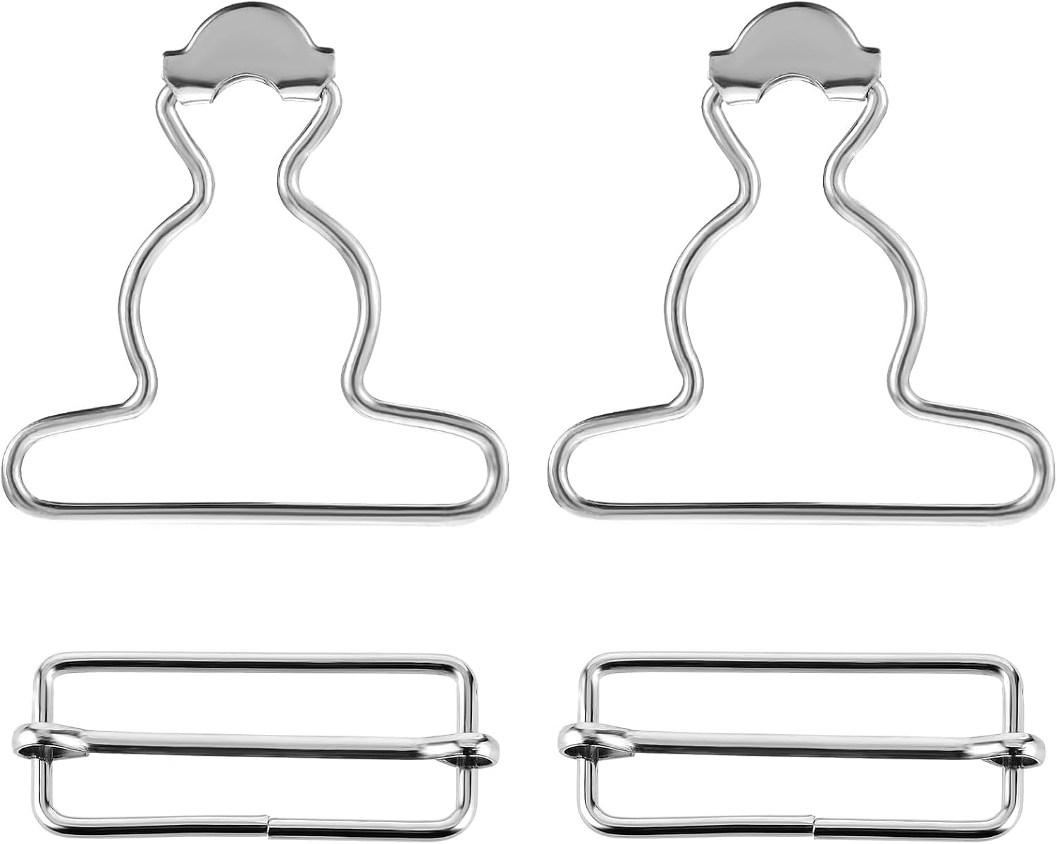 2 Pairs Metal Overall Buckles Suspender Buckle with Rectangle Adjustable Overall Bib Clips Replacement No-Sew Button