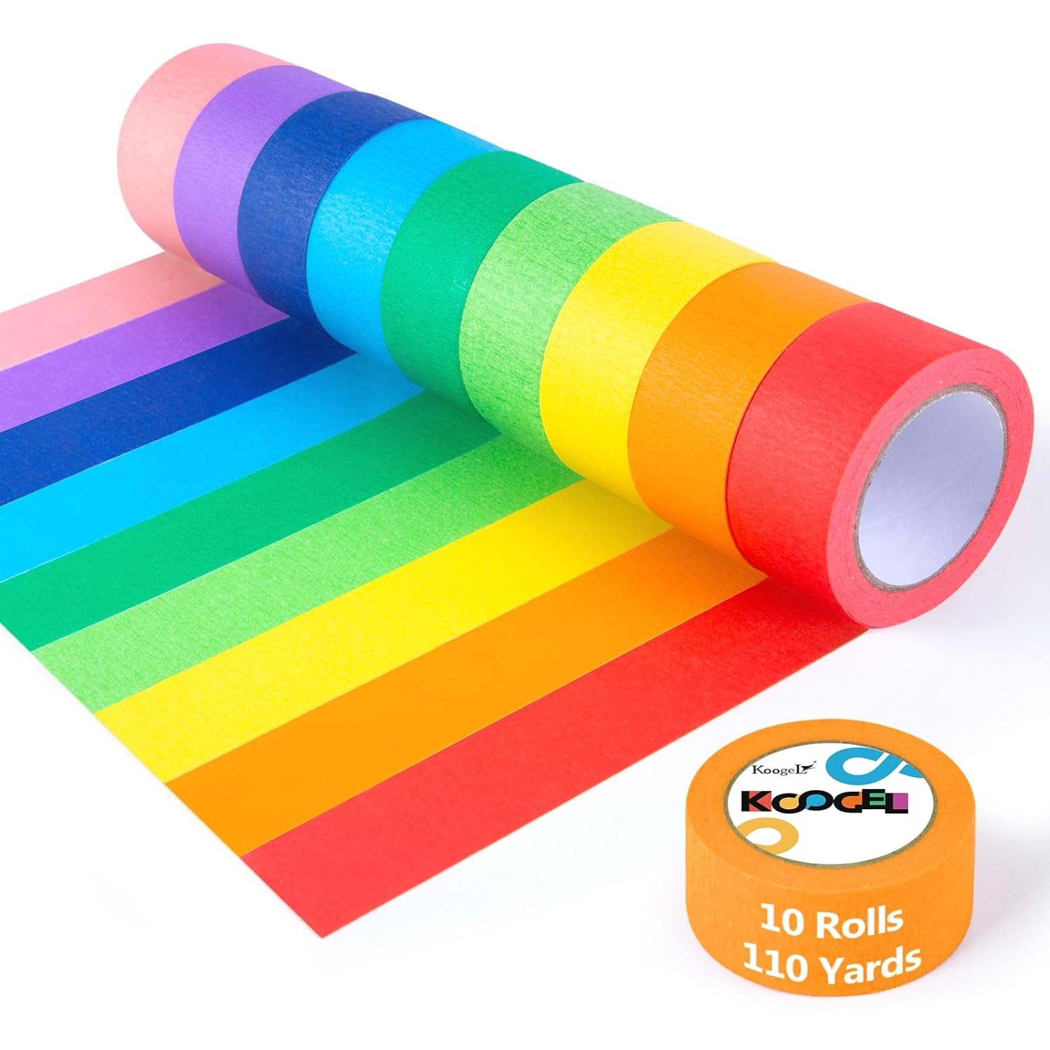 10 Rolls Colored Washi Tapes 20Mm Wide,330 Feet Total of Colorful Washi Tape Pack, Rainbow Color Masking Tapes for Kids Journals, Party Decorations, DIY Craft