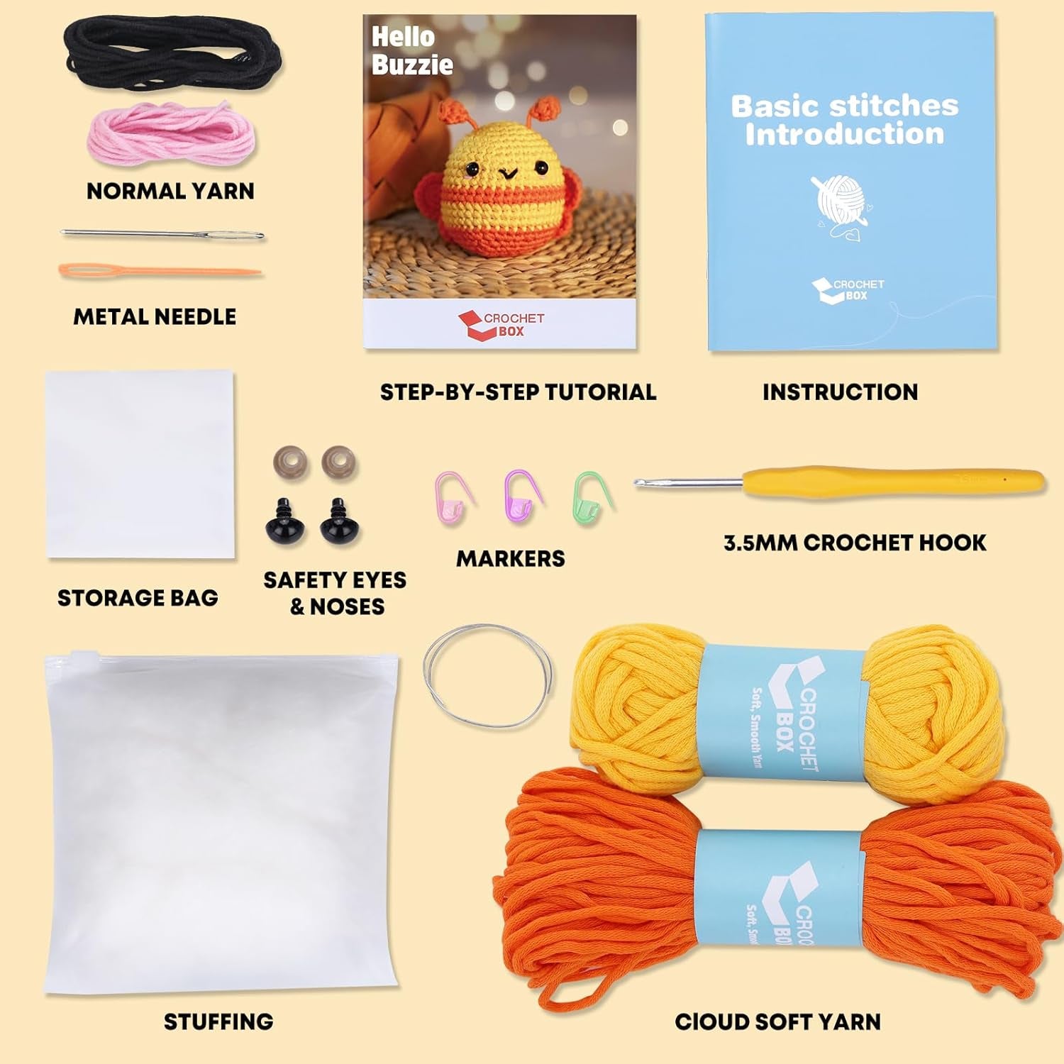 Crochet Kit for Beginners - Bee Crochet Kit, Learn to Crochet, All You Need In, Videos, Instructions, Soft Yarn, Birthday Gift for Adults
