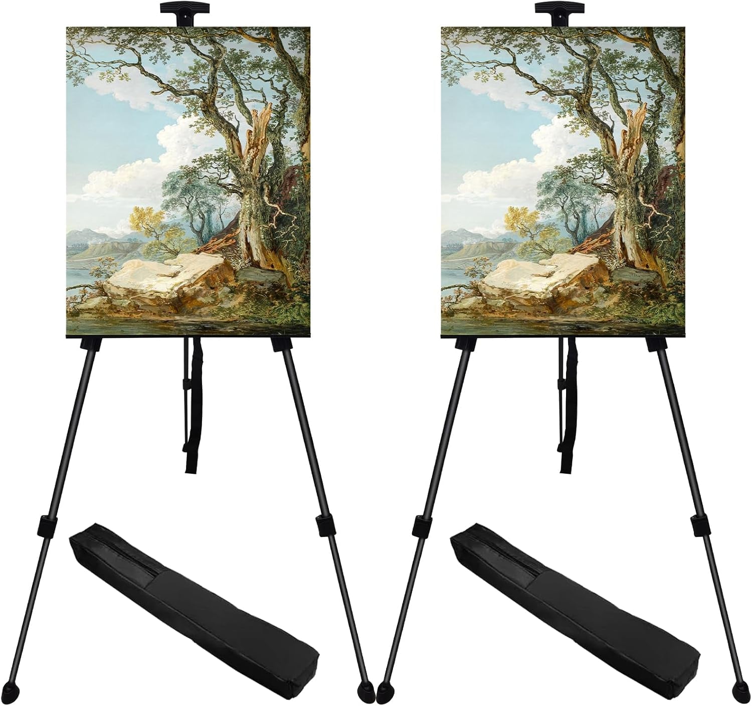Portable Artist Easel Stand, Metal Tripod Adjustable Easel for Painting Canvases Height from 17 to 66 Inch,Carry Bag for Table-Top/Floor Didplaying and Wedding Signs,Black(1Pack)