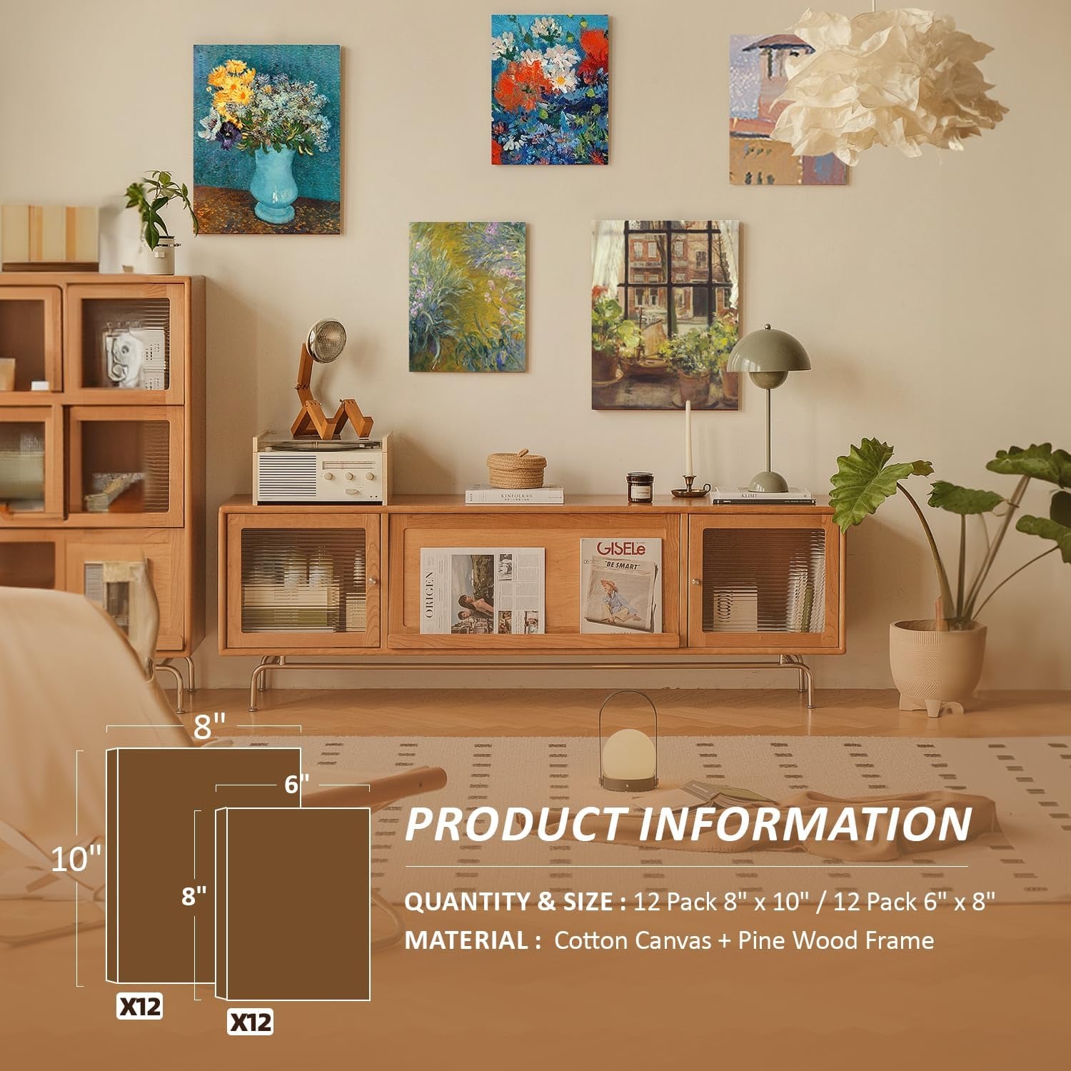 24 Pack Stretched Canvas for Painting, 6X8, 8X10, Each of 12, 100% Cotton & Primed White Canvas Boards for Beginners, Kids, Artists - Ideal for Oil, Acrylic, Watercolor & Pouring