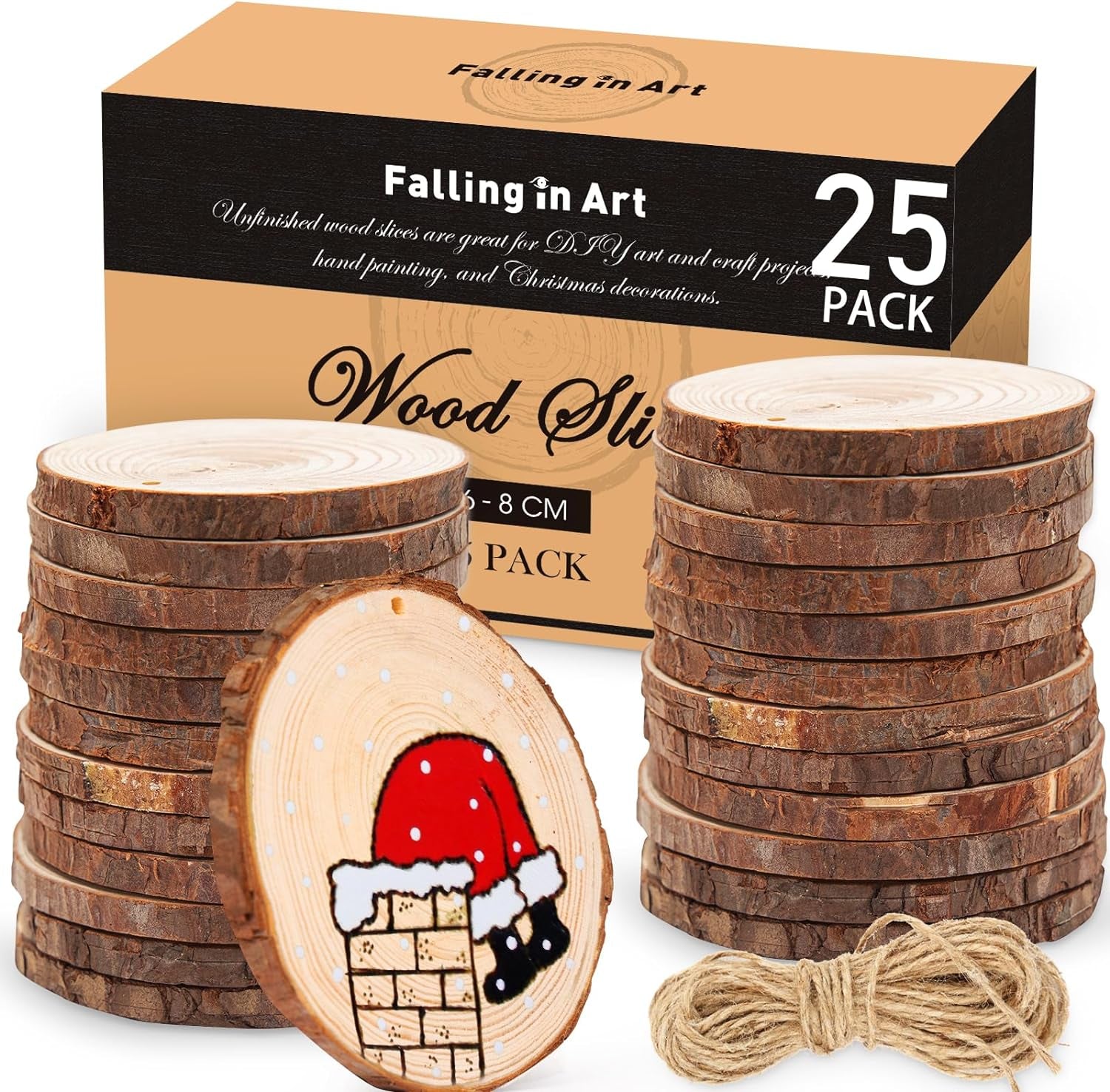 2.3-3.1 Inches Natural Wood Slices Set for Crafts - 25Pcs round Wood Discs with Pre-Drilled Hole for DIY Projects, Christmas Ornaments and Wedding Decoration