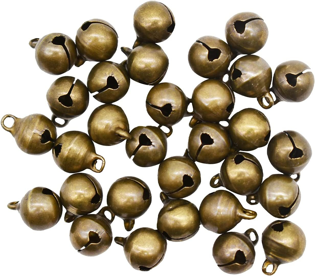 100PCS Small Jingle Bell 1/2 Inches Vintage Bronze Mini 10Mm Alloy Beads DIY for Jewelry Findings Sewing Wedding Doors Crafts