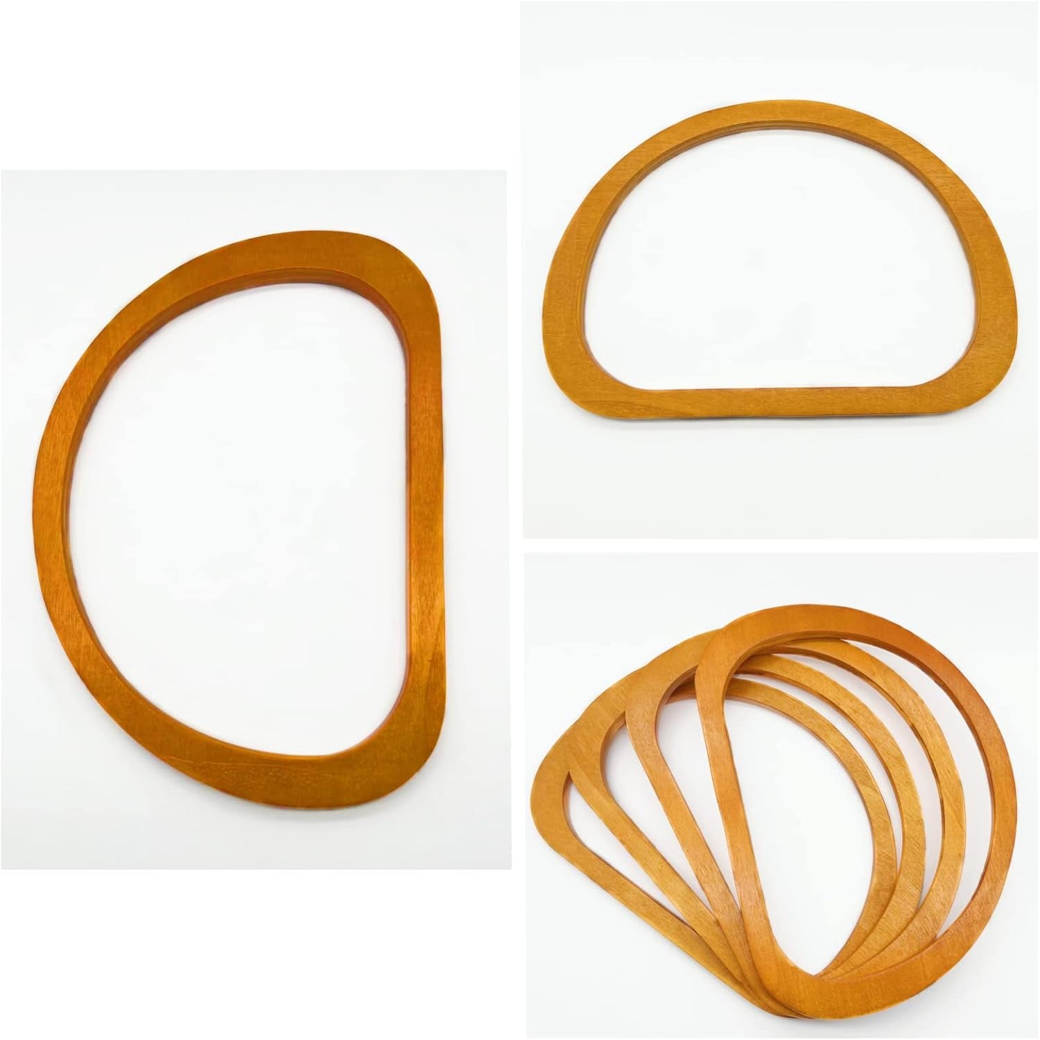 4PCS MDF Oval Shaped Handles Replacement for Handmade Bag Handbags Purse Handles (Light Brown)