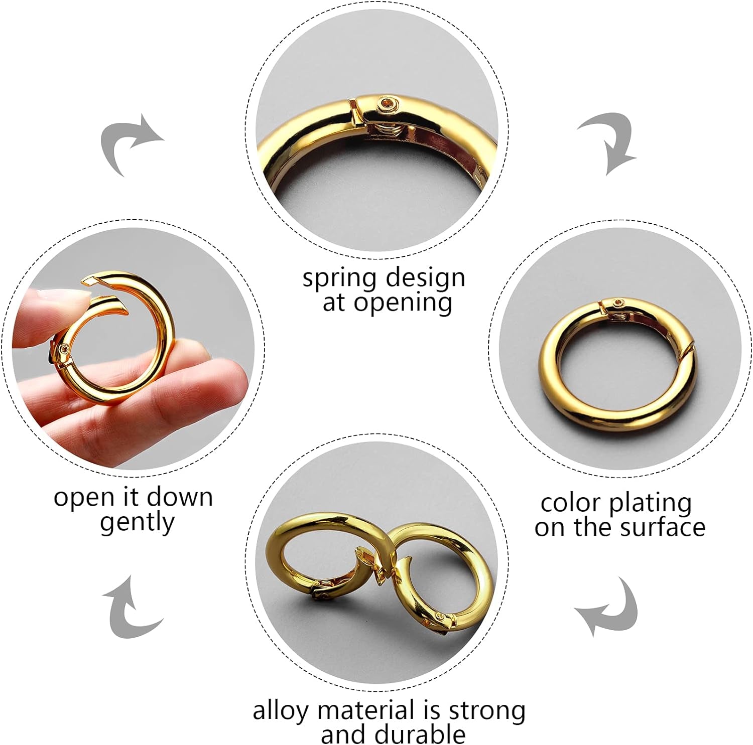 18 Pcs Spring O Rings Alloy round Spring Clips Circle Trigger Spring O Ring 35Mm Snap Buckle Clasp O Rings Keyring Hook Snap Clip for Keychains Bags Purses Handbags DIY Crafts, 6 Colors