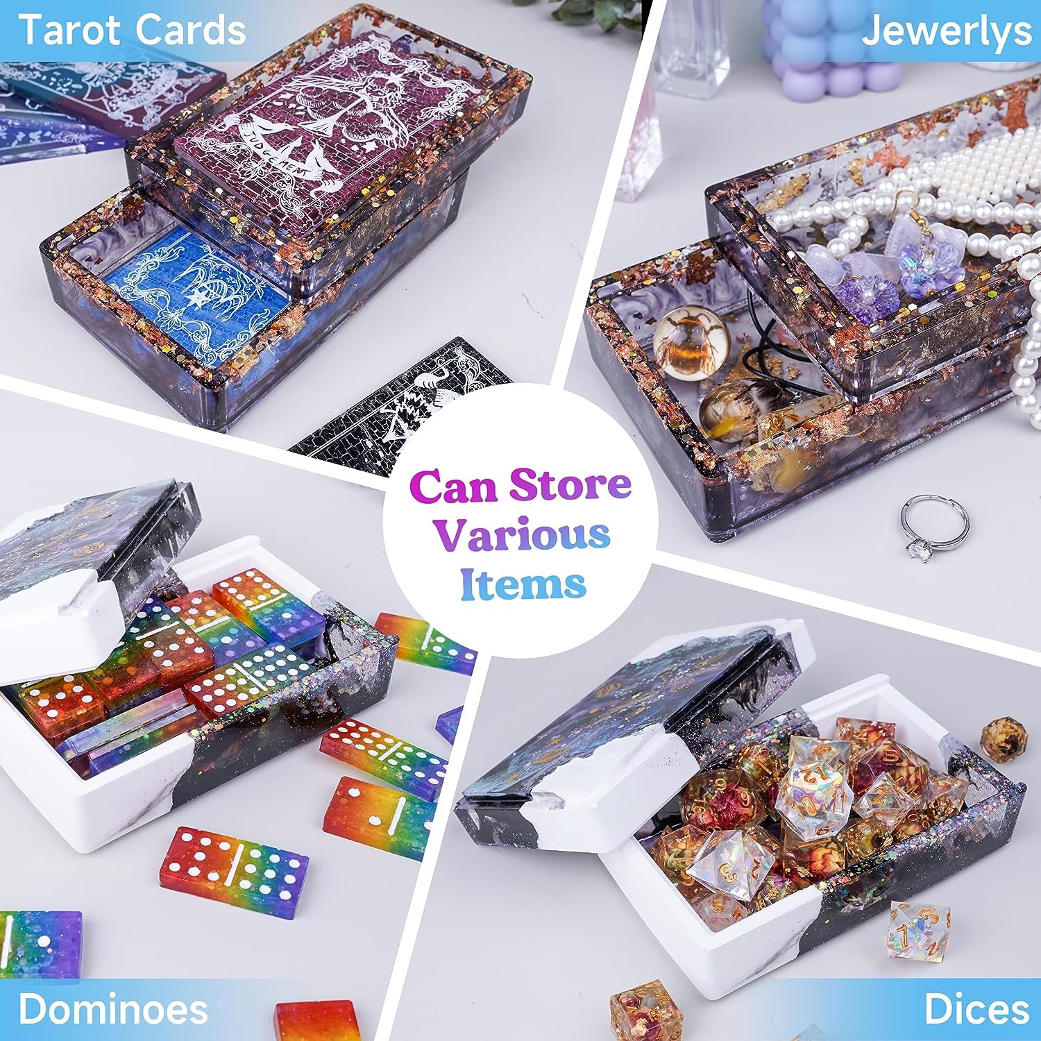 Storage Box Molds, Silicone Resin Box Molds, Storage Container with Sliding Lid Design, Epoxy Molds Silicone for Resin Casting, Jewelry, Tarot Cards, Makeup