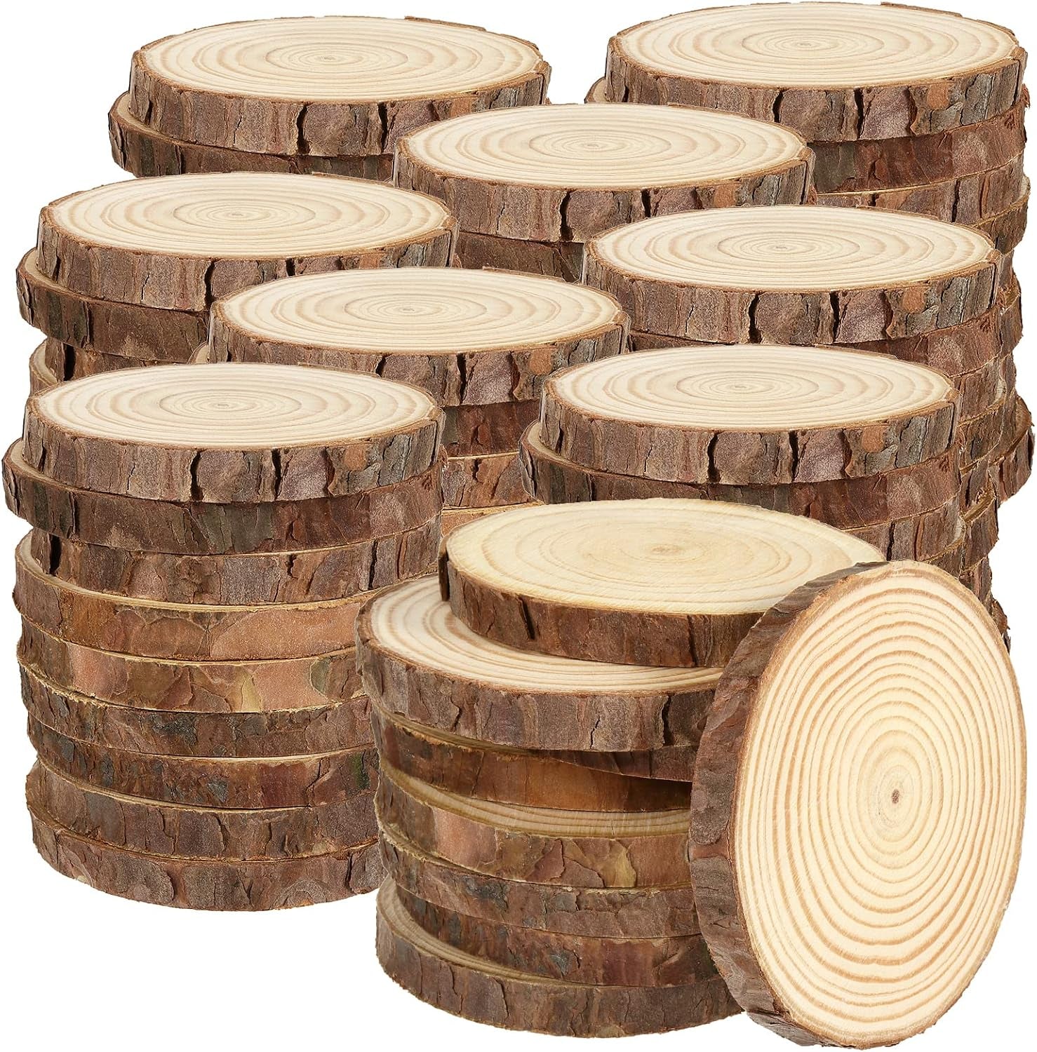 80 PCS 3.5-4 Inch Wood Slices, Natural Wood Circle Slices with Bark, Unfinished Wood Discs for DIY Crafts, Christmas Ornaments, Wedding Decorations