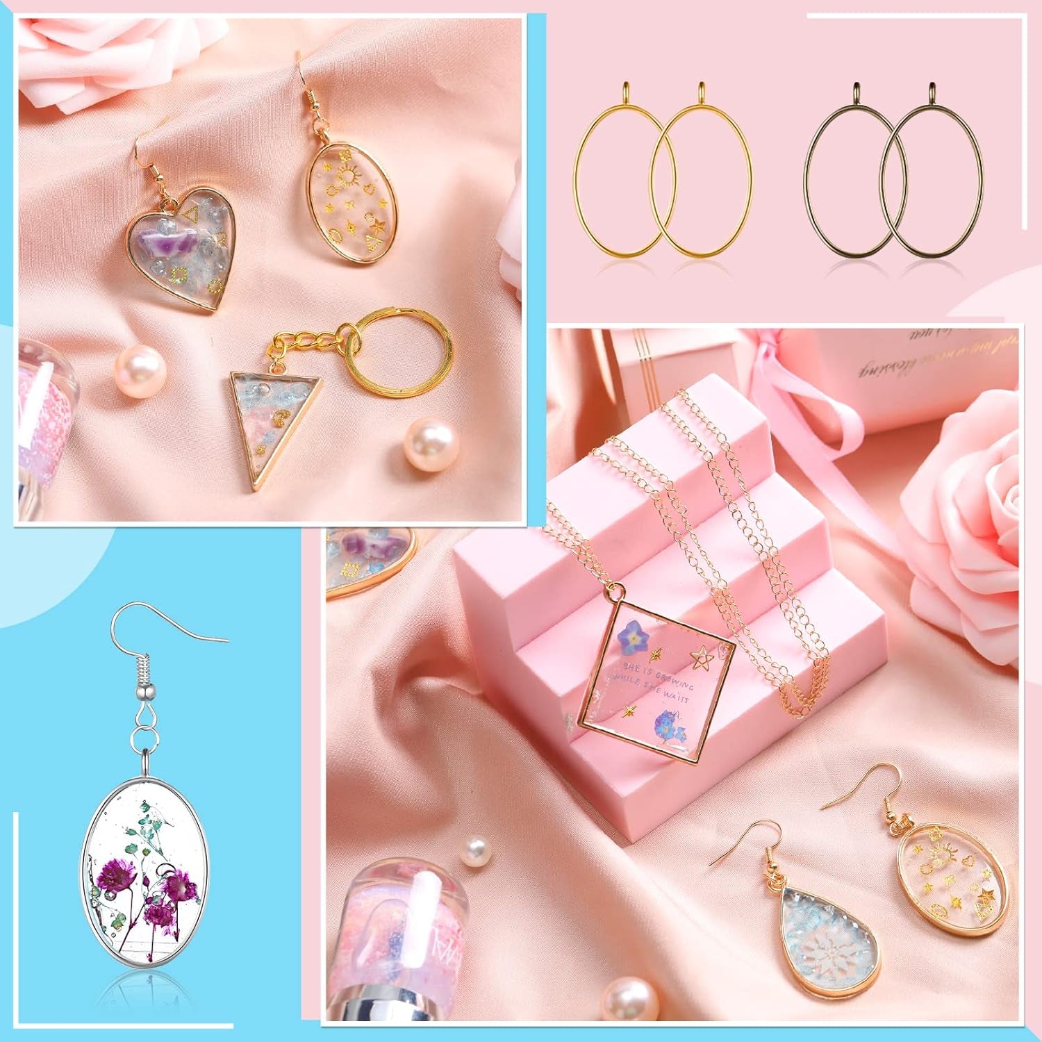 180 Pieces Open Bezels for Resin Jewelry Making Kit Hollow Frame Pendants Resin Craft Assorted Geometric Frame Charms for Resin Casting Necklace Earring