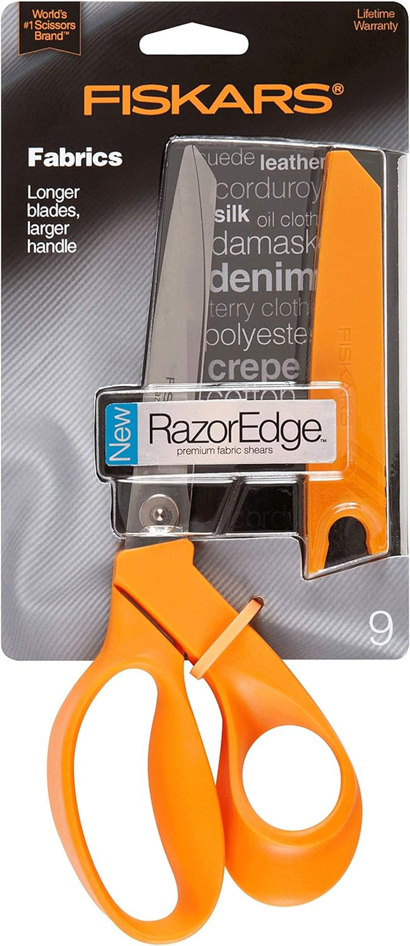Razoredge Fabric Scissors - 9" Heavy Duty Fabric Shears with Ergonomic Handle - Orange