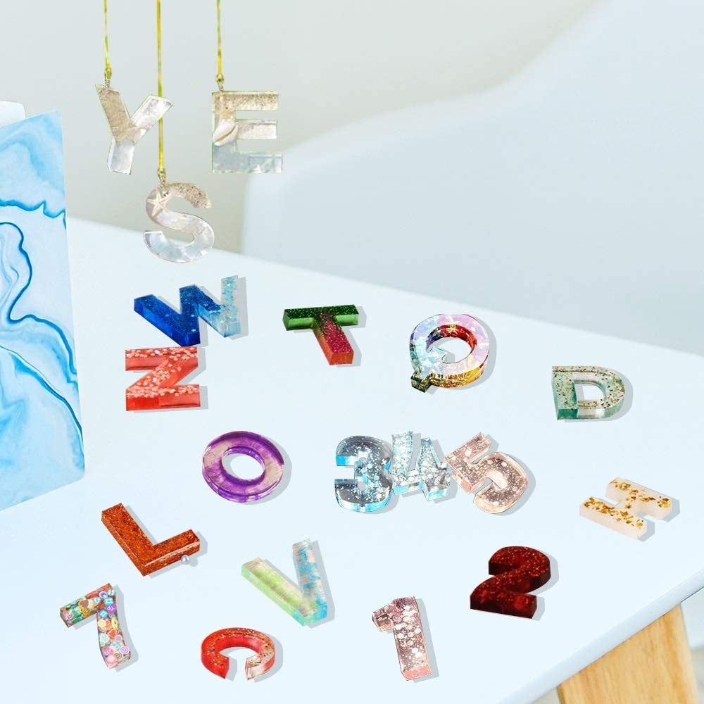 244Pcs Alphabet Silicone Resin Casting Molds Kit, Reversed Letters & Numbers Epoxy Casting Molds with Pin Vise Set for DIY Making Keychain/House Number Resin Crafts