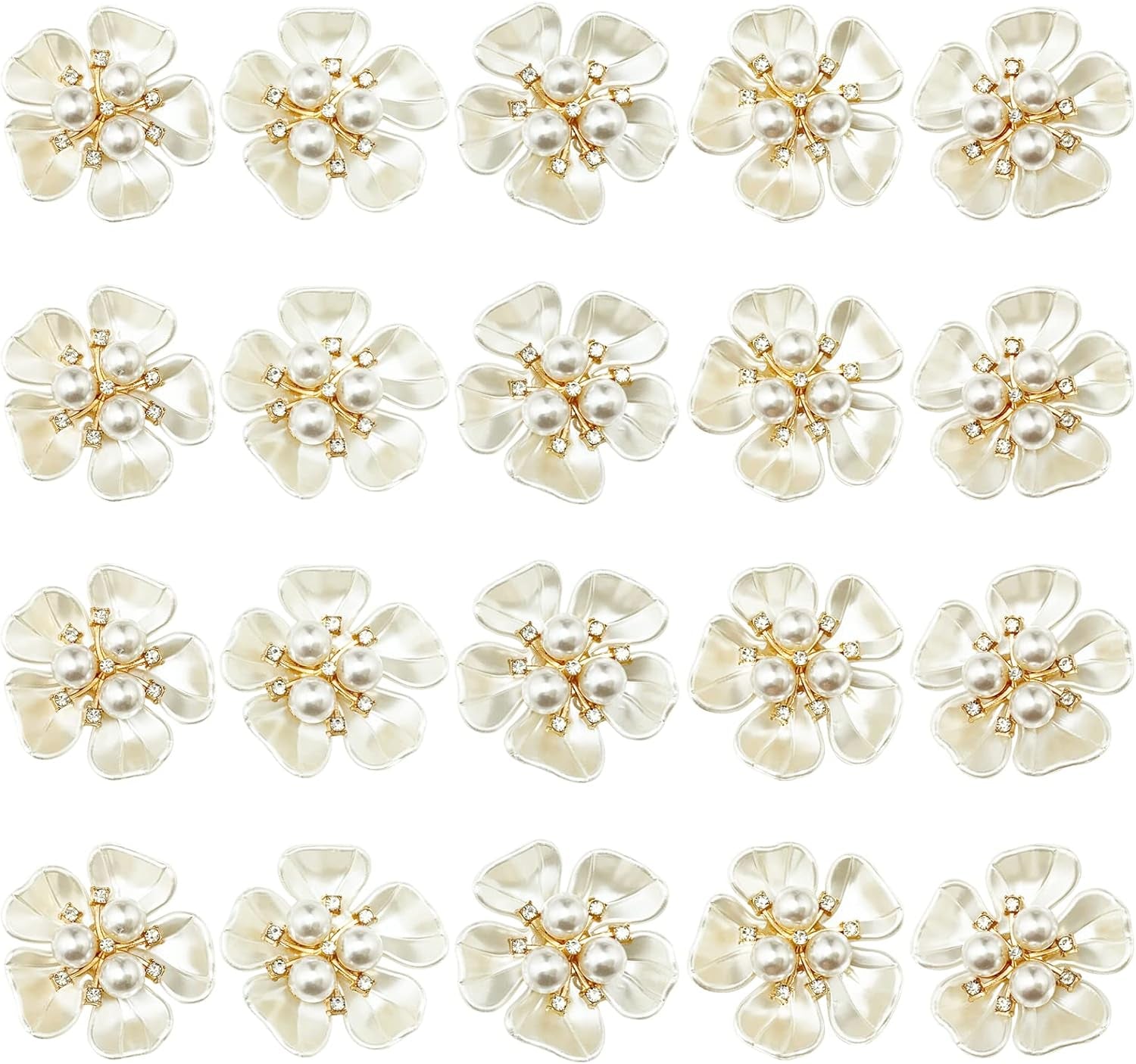 20Pcs Pearl Rhinestone Embellishments Flower Flatback Buttons Rhinestone Charms for Shoe Decoration Jewelry Making Clothes Brooch Wristband and Wedding Bouquet DIY