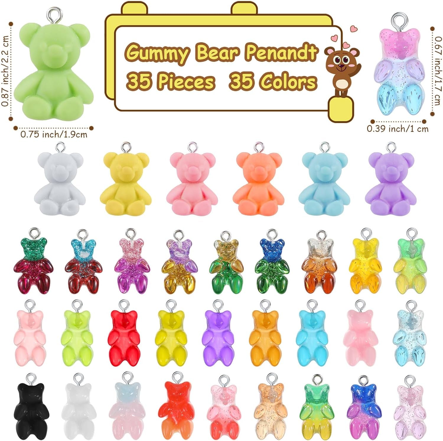 70 Pieces Colorful Candy Pendant Charm for Jewelry Making Cute Bear Lollipops Polymer Clay Resin Charms for DIY Keychain Necklace Bracelet Earring Craft