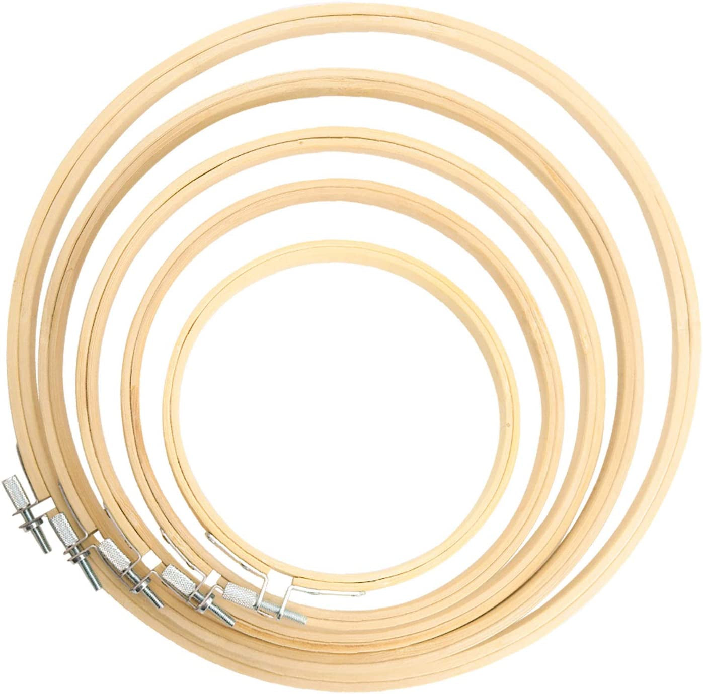 5 Pieces Embroidery Hoops Bamboo Circle Cross Stitch Hoop Ring 5 Inch to 10 Inch for Embroidery and Cross Stitch