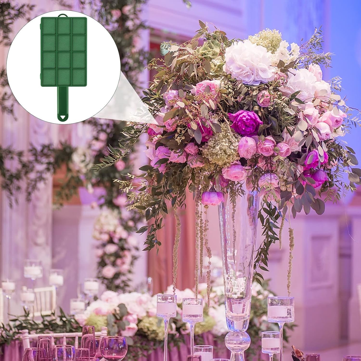 2 Pieces Floral Foam Cage with Floral Foam Flower Arrangement Foam Cage with Handle Rectangle Flower Foam Cage Holder for Fresh Flowers, Home Party Decoration, 11.8 X 4.9 X 3.1 Inches