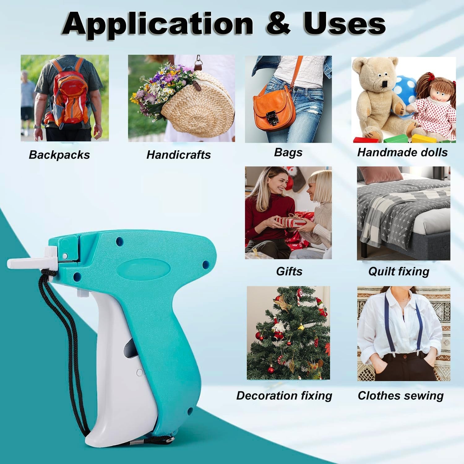 Quick Clothing Fixer,Quilt Tacking Gun, Mini Stitchy Gun,Tagging Stitch Tool for Clothing,Mini Stitch Hemming Gun for Clothes (Blue)