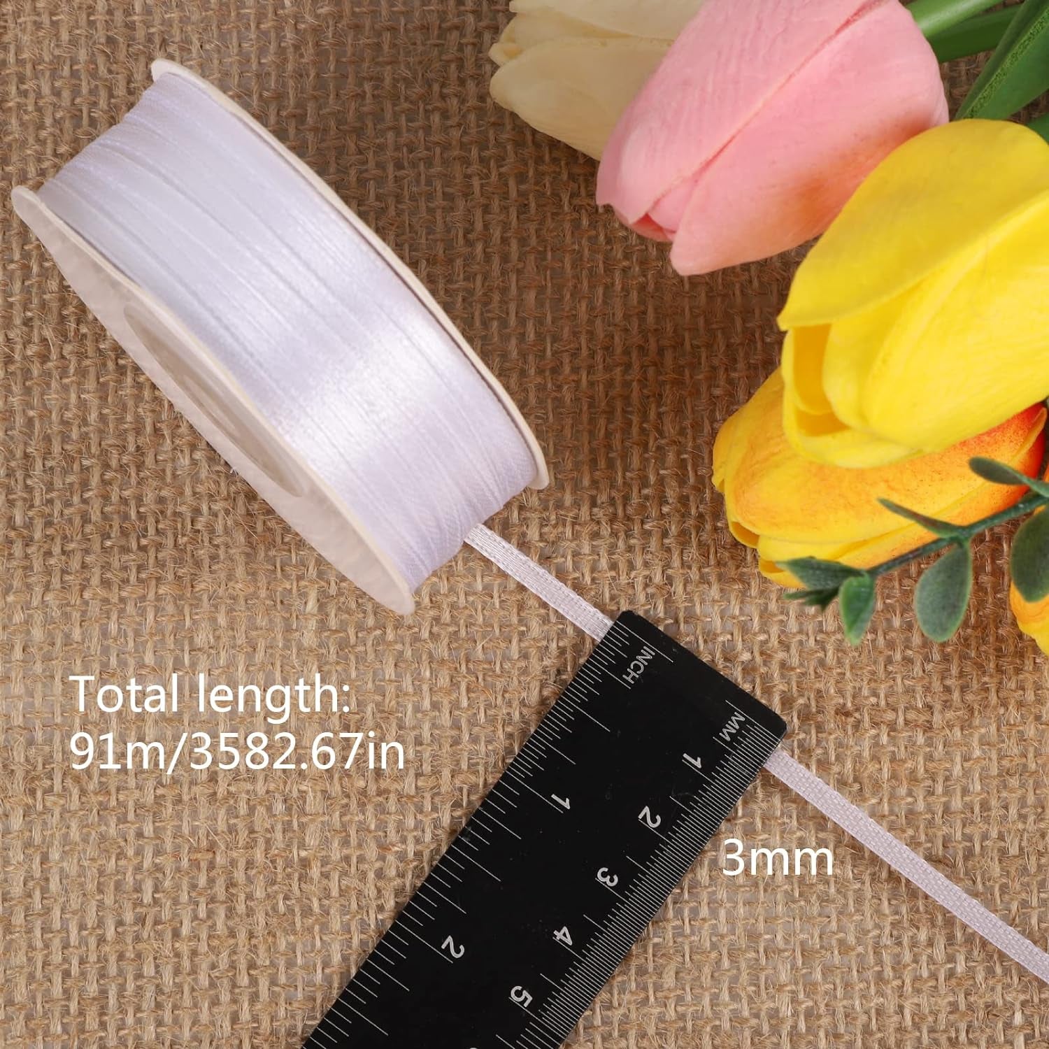 200 Yards 1/8 Inch White Satin Ribbon, Thin White Ribbon Double Faced Satin Ribbon for Gift Wrapping Wedding Party Decoration Bouquet Crafting