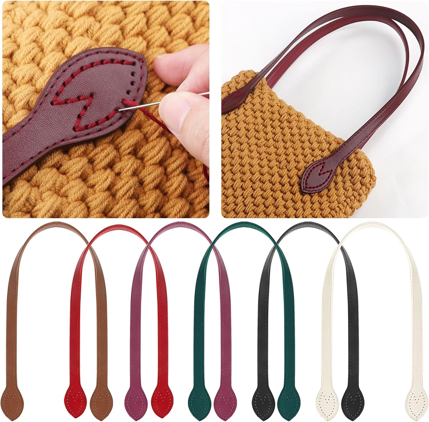 12PCS Bag Handles for Bag Making,23.4" PU Leather Straps for Handbag,Purse Handles for Crochet Bags 6 Colors