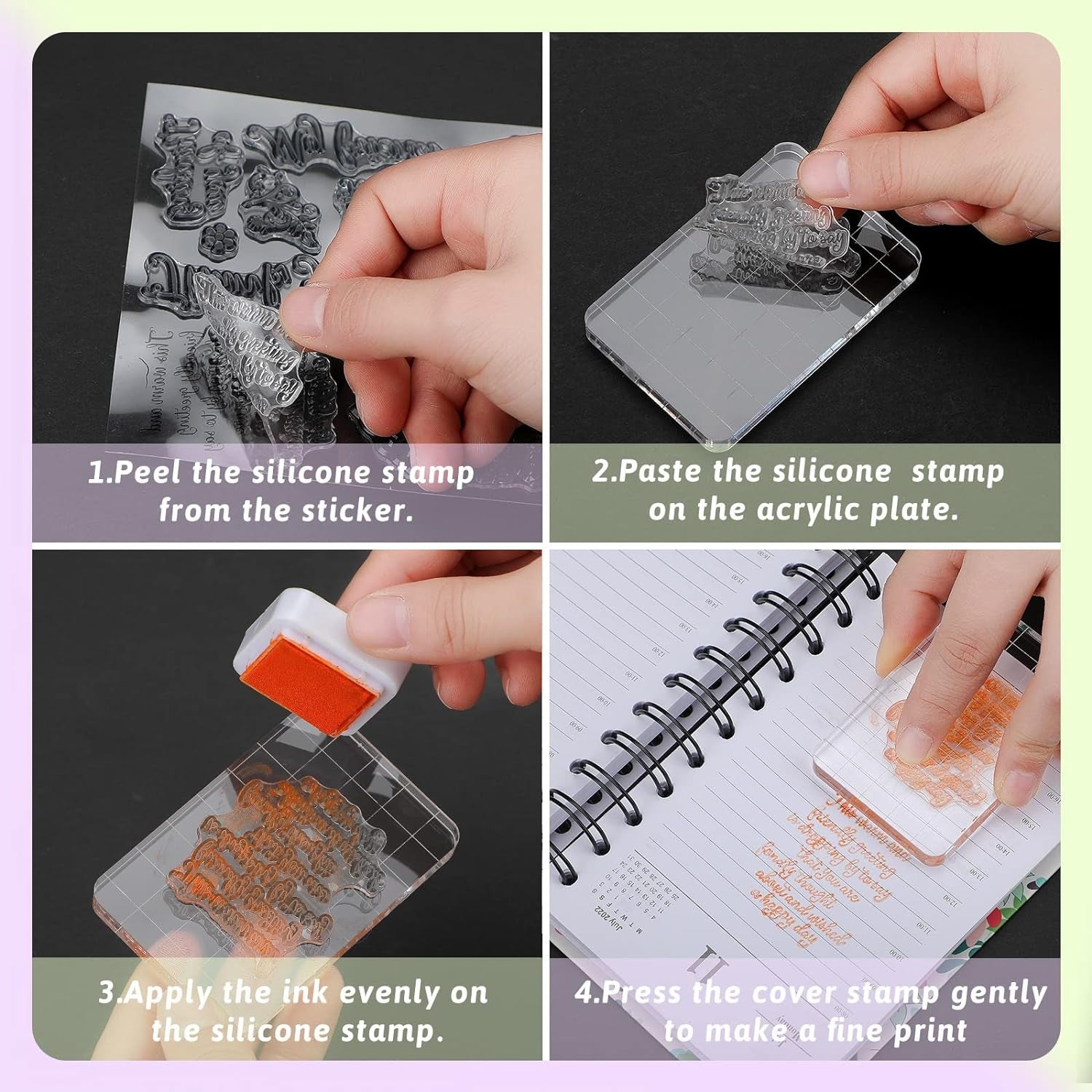4 Sheets Sentiments Rubber Clear Stamps Set Clear Stamps for Card Making and 3 Pcs Acrylic Stamp Block Tools with Grid Lines Happy Rubber Birthday Stamps Craft Supplies for Diy Scrapbooking Journaling