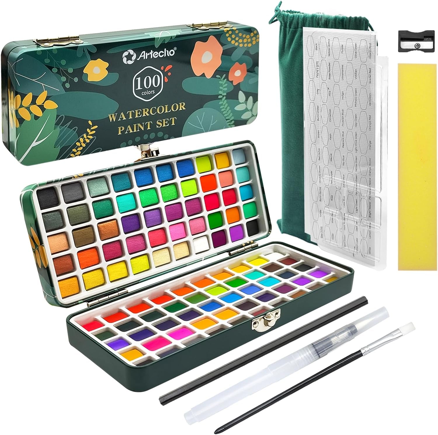 Watercolor Paint Set 100 Colors in Portable Box, Travel Watercolor Set with Watercolor Papers and Brushes, Water Color Kit for Beginners & Professionals
