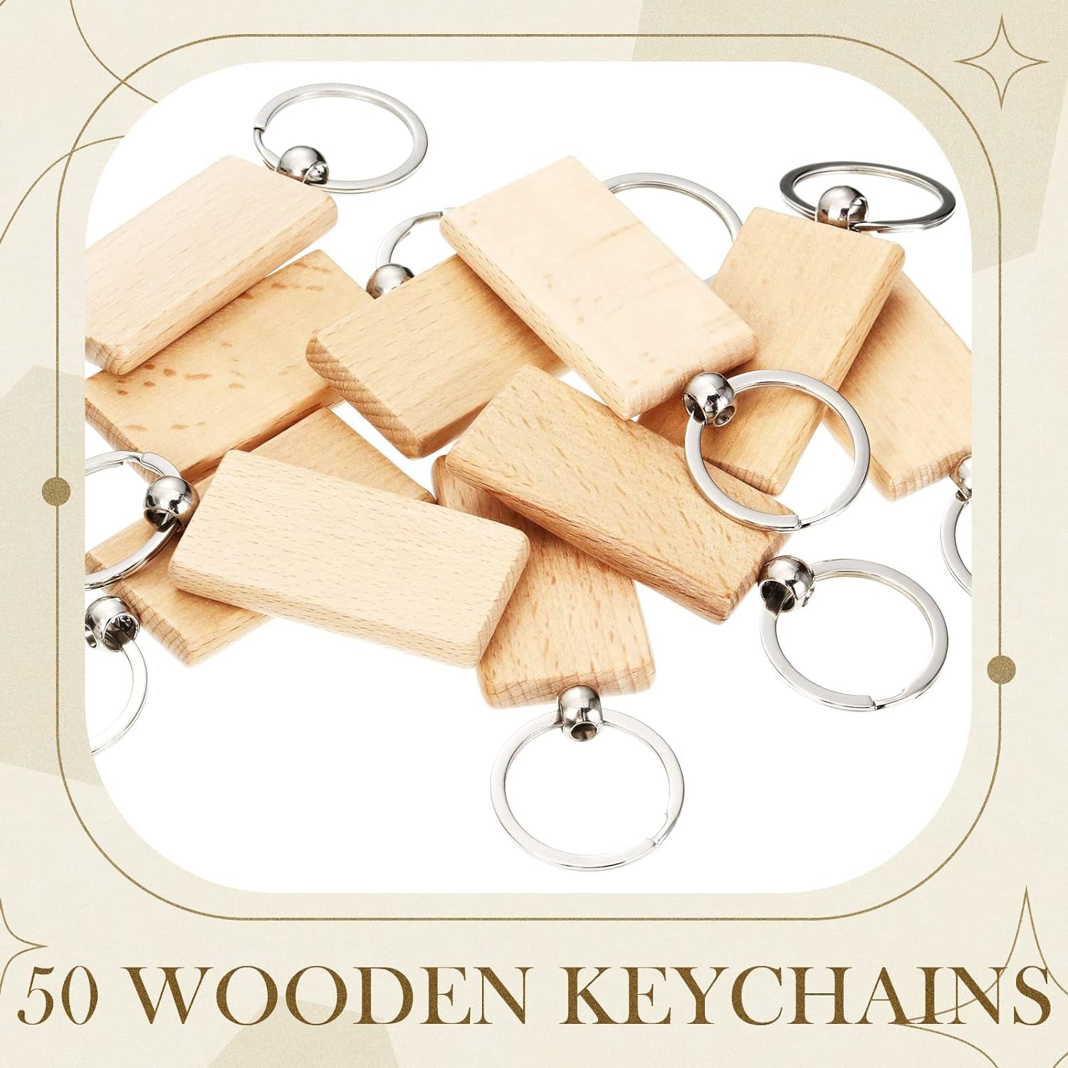 50 Pcs Wooden Keychain Blanks Laser Engraving Blanks Wood Blanks Key Chain Bulk Unfinished Wooden Key Ring Key Tag for DIY Gift Crafts
