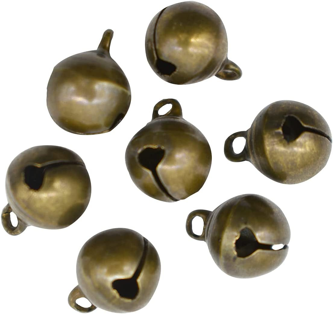 100PCS Small Jingle Bell 1/2 Inches Vintage Bronze Mini 10Mm Alloy Beads DIY for Jewelry Findings Sewing Wedding Doors Crafts