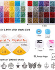 6480Pcs Glass Seed Beads 4Mm Bracelet Beads for Jewelry Making Kit, Small Waist Craft Beads, 260Pcs Alphabet Letter Beads with Elastic String Cords and Charms