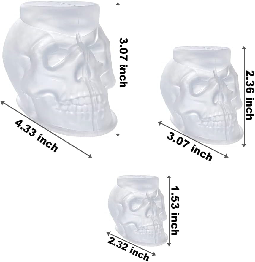 Set of Large + Medium + Small 3D Skull Resin Molds, Flexible Clear Silicone Skull Head Molds, Silicone Molds for Resin, Soap, Clay, Candle Wax Casting, Halloween Home Decoration