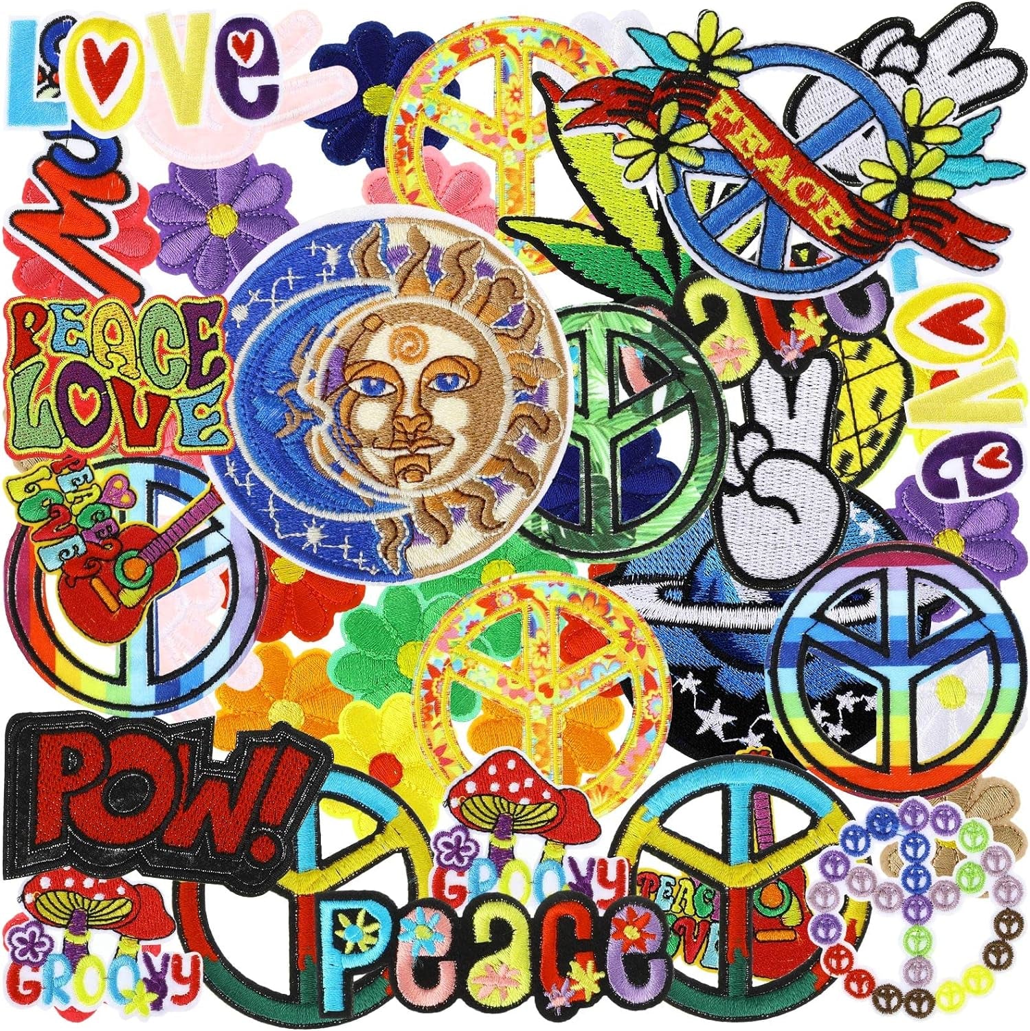 48 Pcs Iron on Patches Vintage Hippie Embroidered Patches Random Assorted Styles Patches Kit Aesthetic Repair Appliques for Sewing DIY Jacket Hat Clothing Backpack Jean 1970S Party (Cute Style)