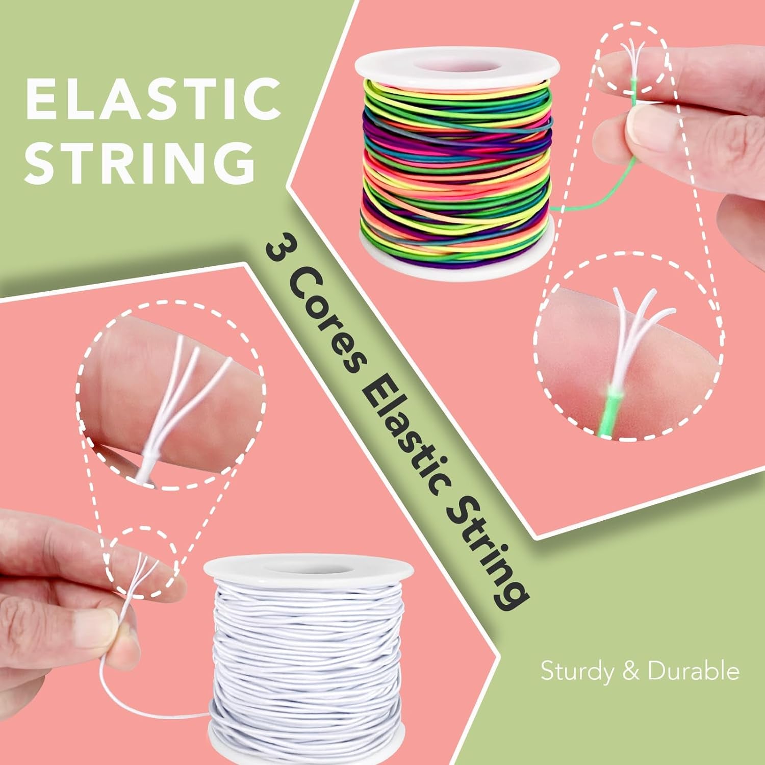 Stretchy Bracelet String, 2 Rolls 1Mm Sturdy Elastic String for Bracelets, Elastic Cord for Jewelry Making, Beading, Necklaces and Crafts